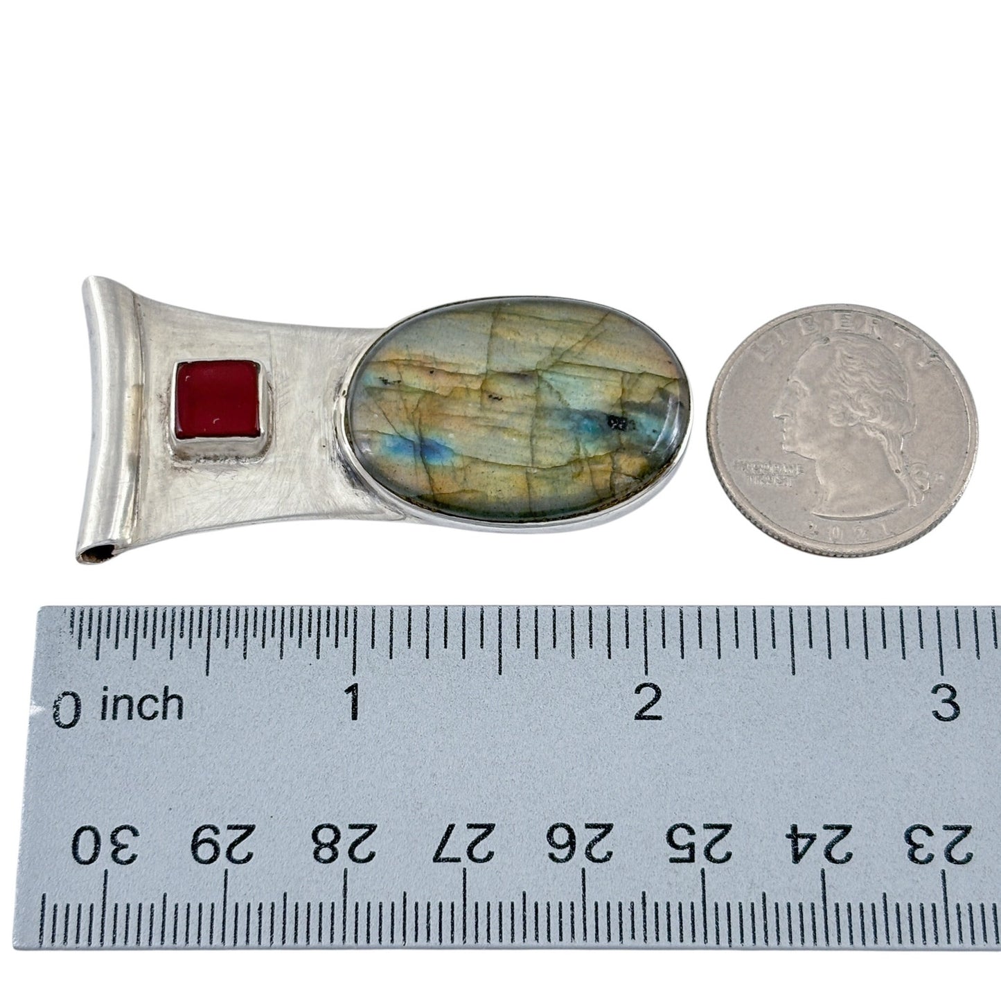 Vintage Sterling Silver 925 Labradorite Carnelian Pendant