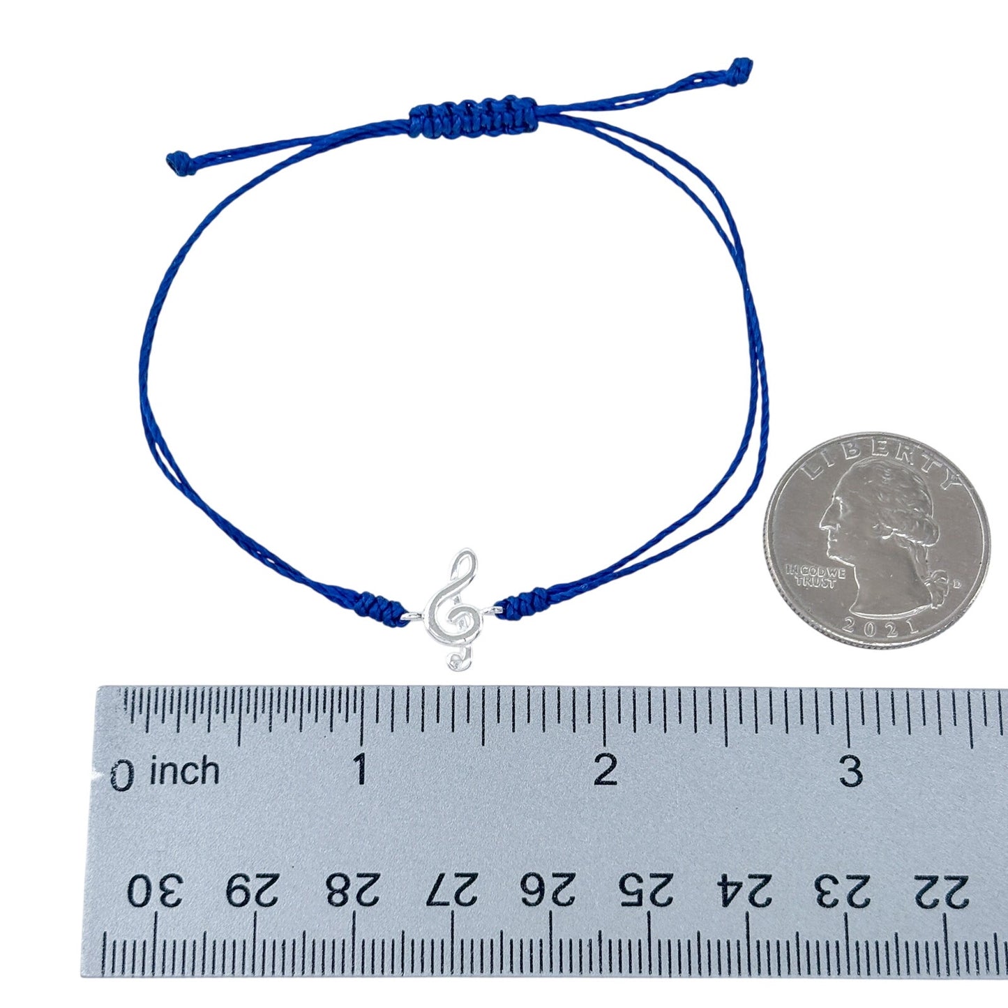 Adjustable Blue Cord Sterling Silver 925 Treble Clef Bracelet