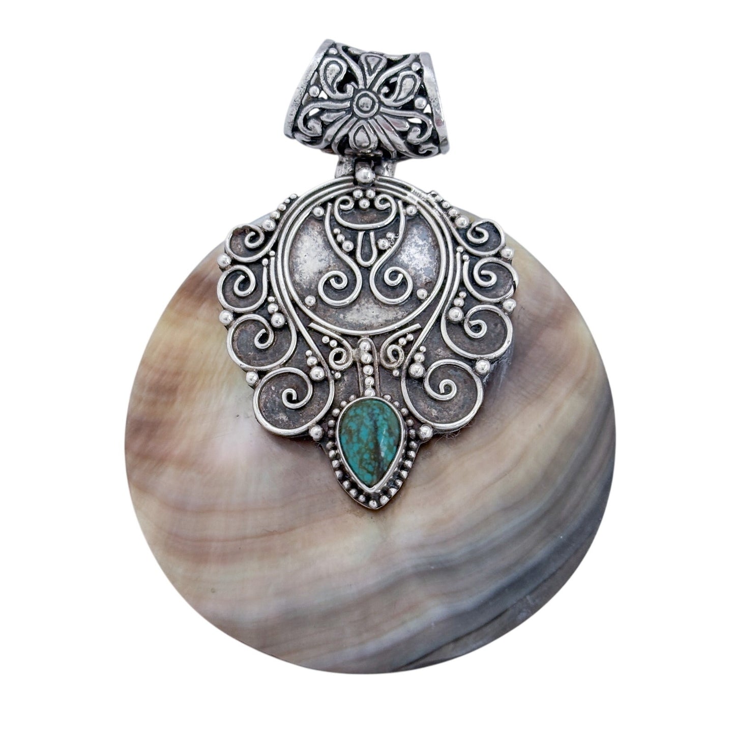 Vintage Bali Sterling Silver 925 Turquoise Abalone Pendant