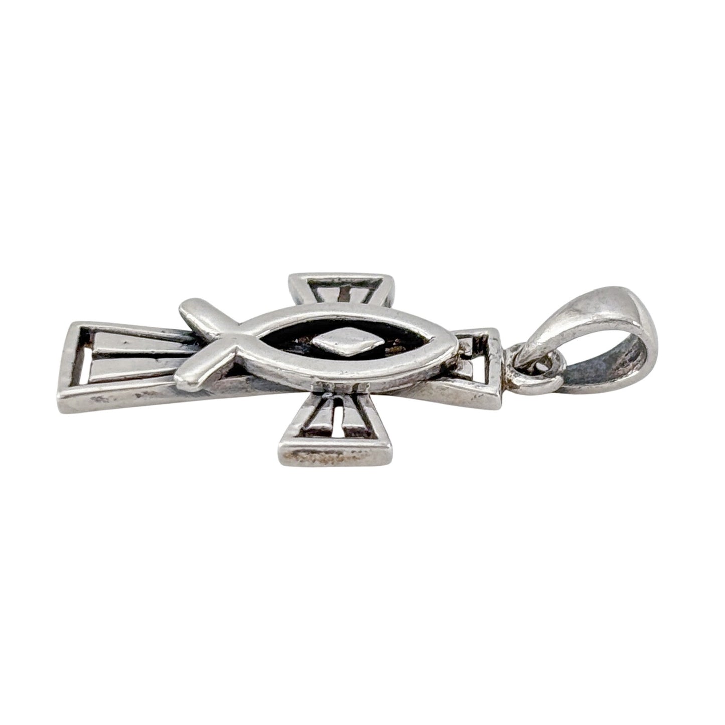 Vintage Sterling Silver 925 Christian Fish Cross Pendant