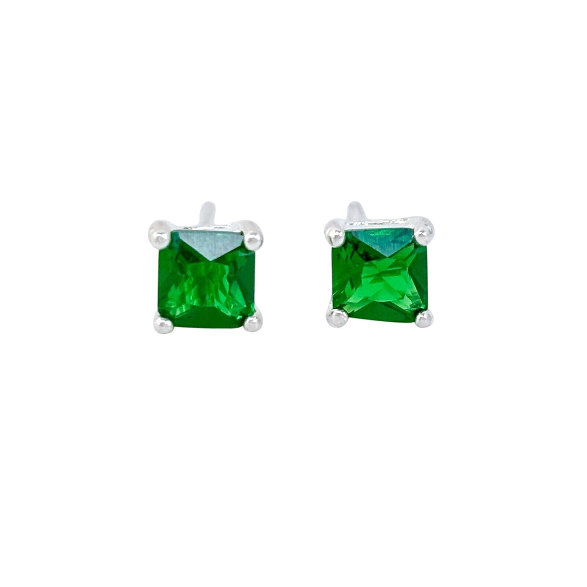 Vintage Sterling Silver 925 5mm Green Cubic Zirconia Stud Earrings