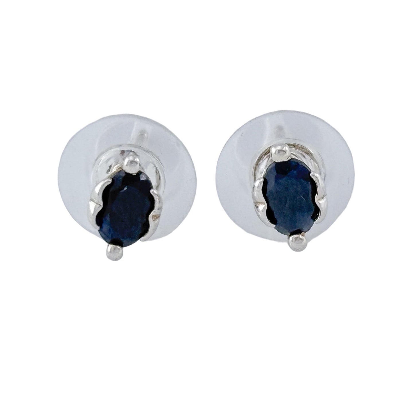 Vintage Sterling Silver 925 Sapphire Oval Stud Earrings