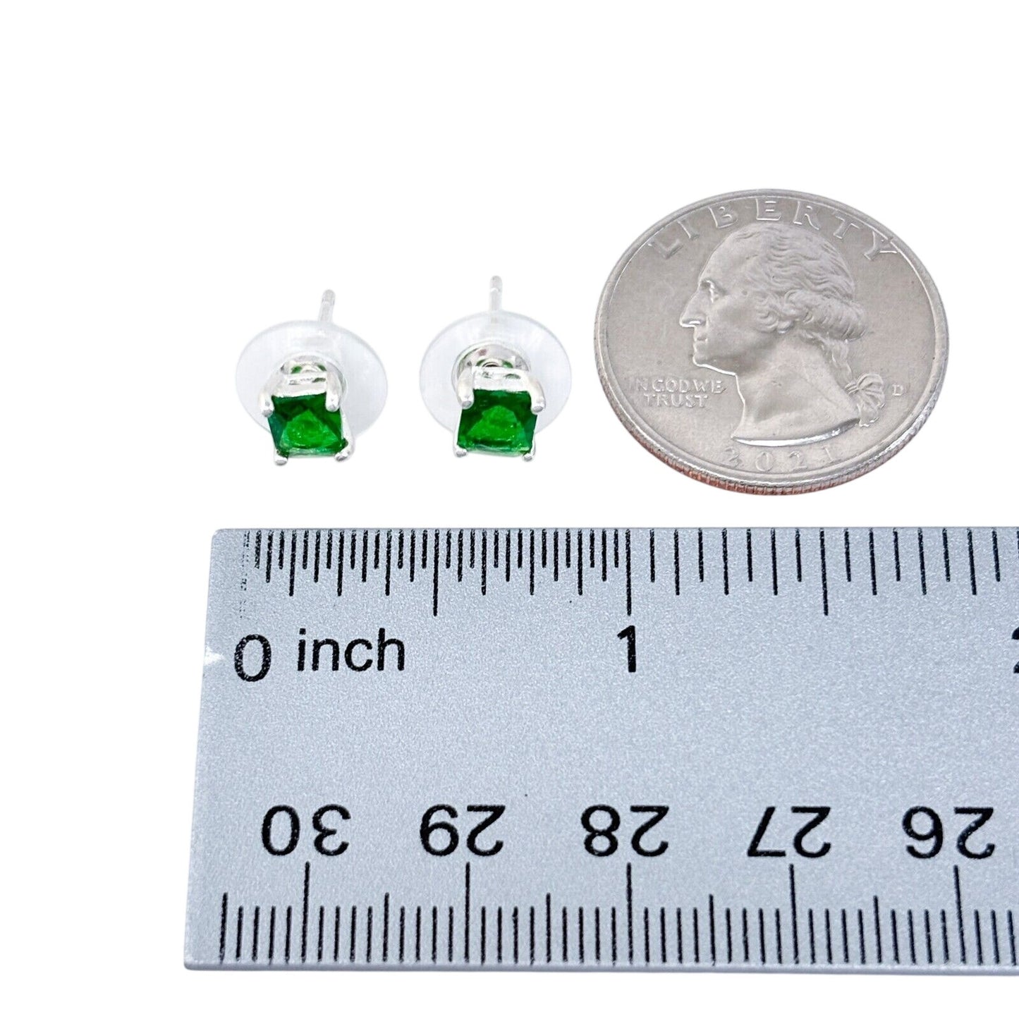 Vintage Sterling Silver 925 5mm Green Cubic Zirconia Stud Earrings