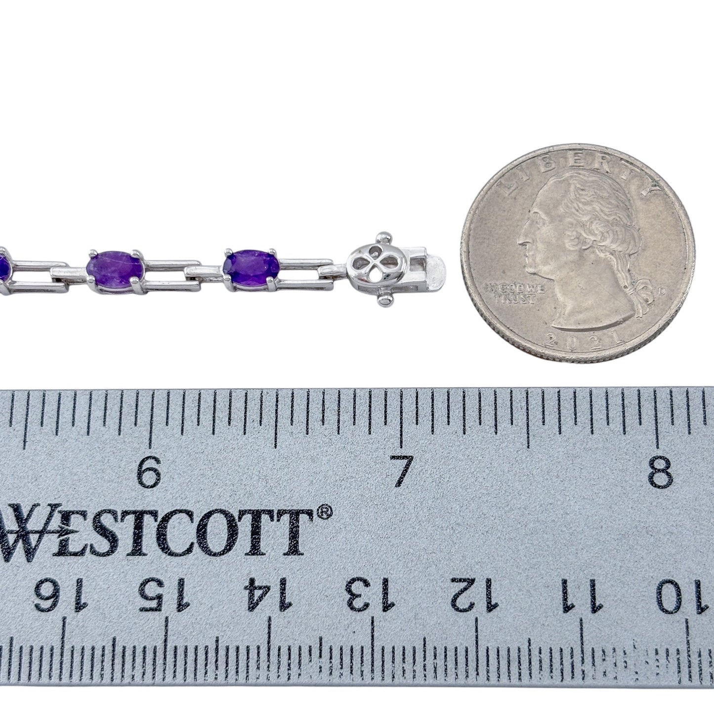 Vintage Sterling Silver 925 Amethyst Link Bracelet 7"