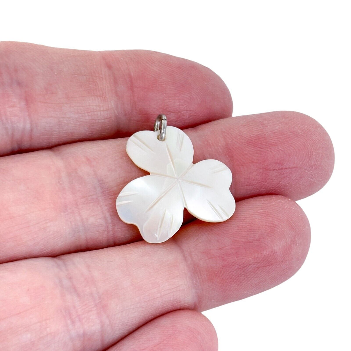 Silver-Tone Mother of Pearl Three-Leaf Clover Pendant