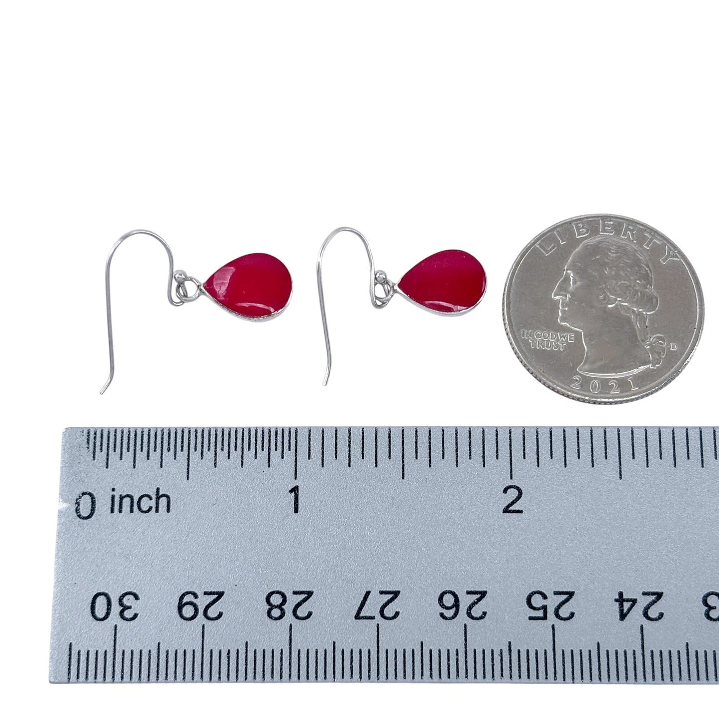Vintage Sterling Silver 925 Red Enamel Dangle Earrings