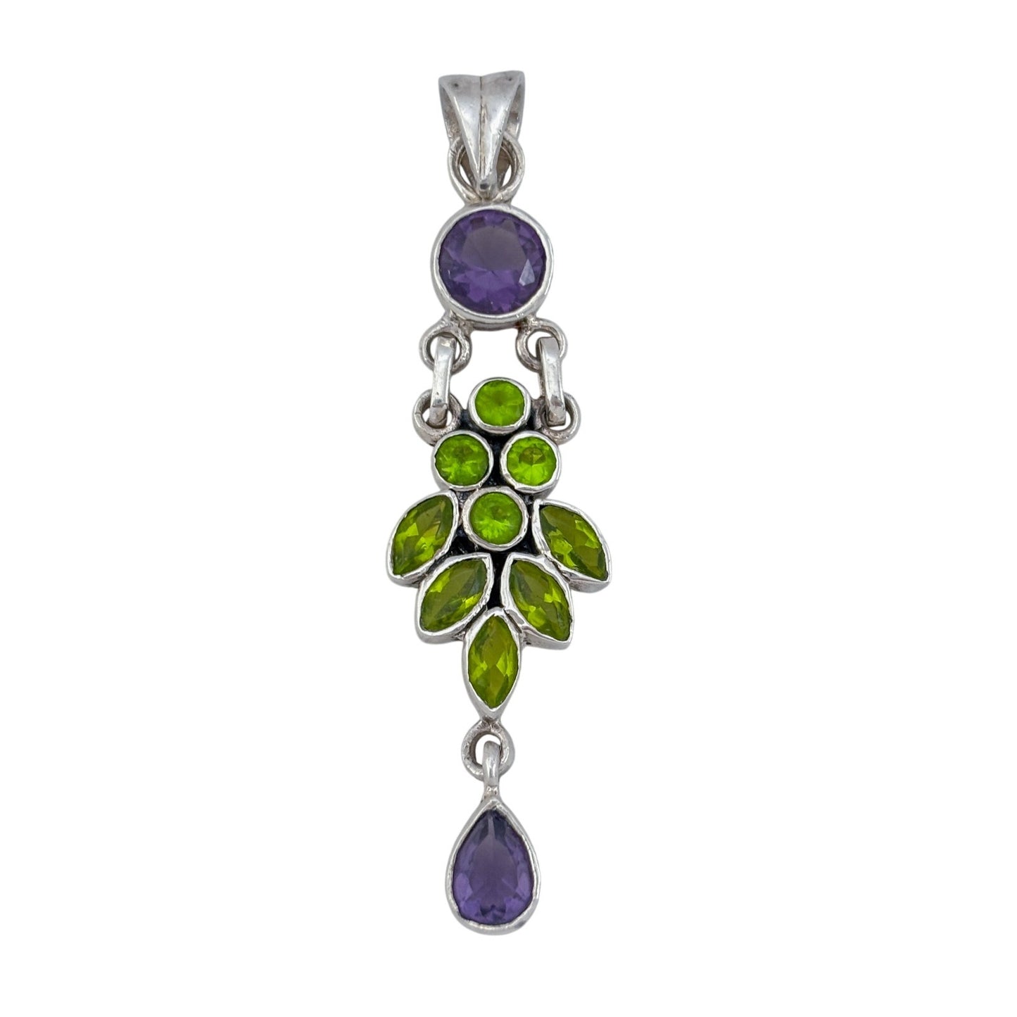 Vintage Sterling Silver 925 Green Purple Crystal Pendant