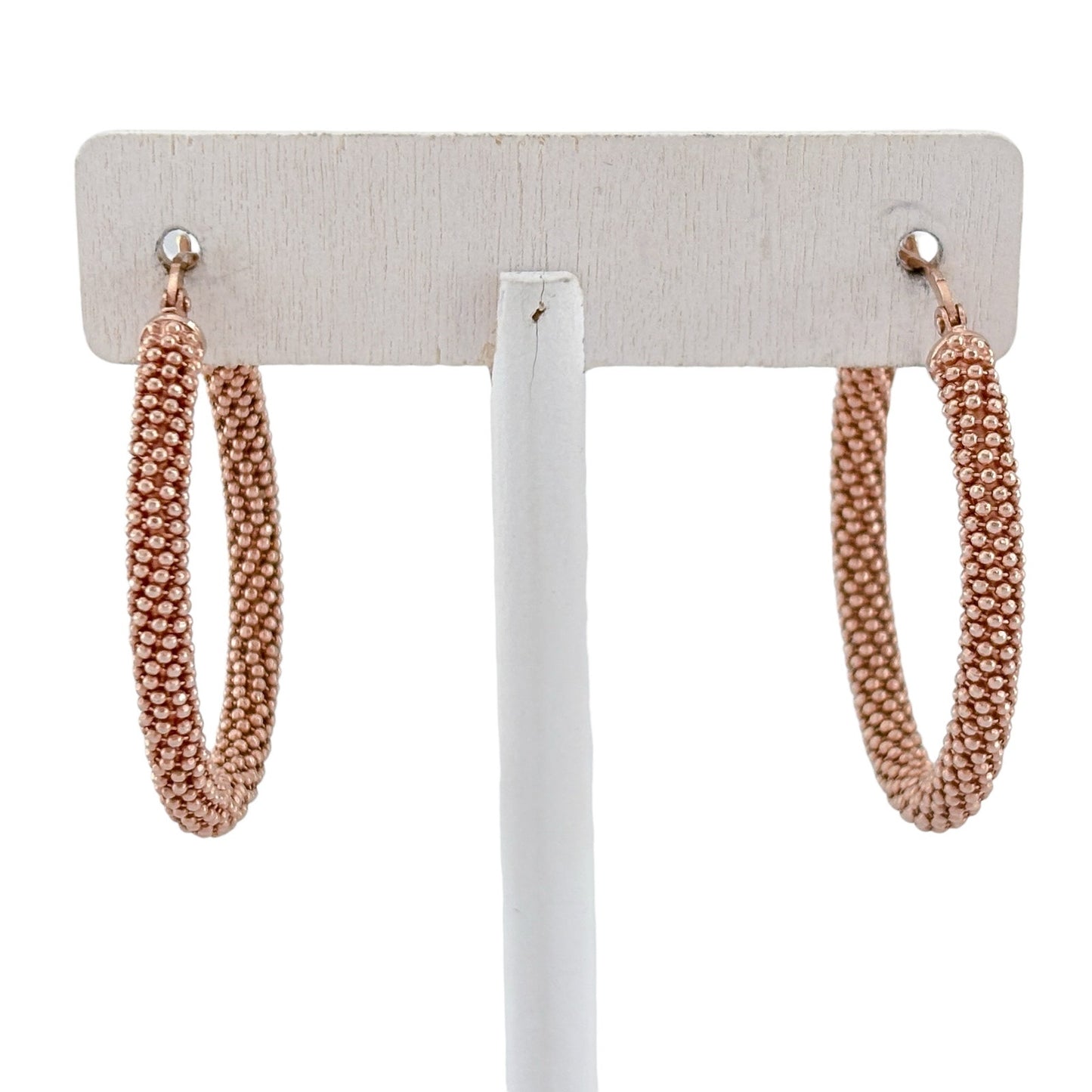 Vintage Rose Gold-Tone Sterling Silver 925 Beaded Hoop Earrings