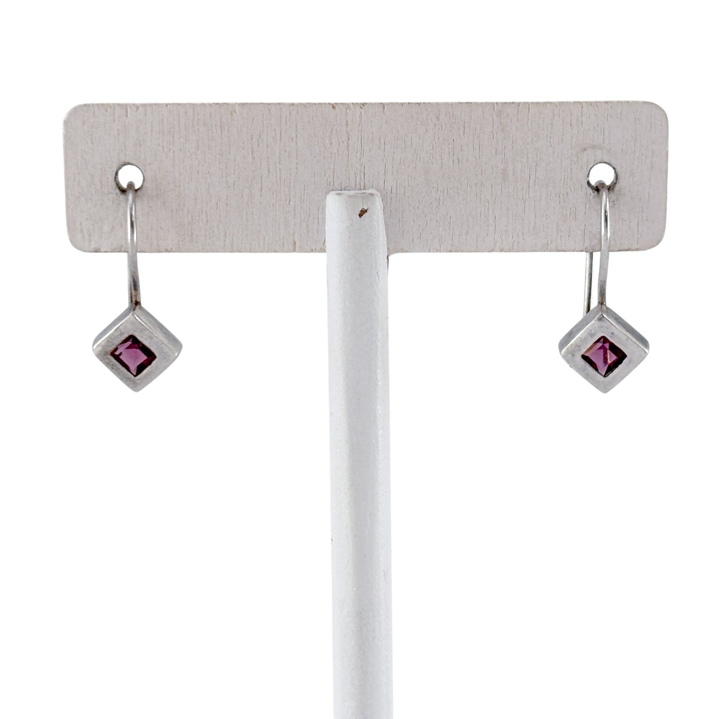 Vintage Sterling Silver 925 Purple Crystal Square Drop Earrings