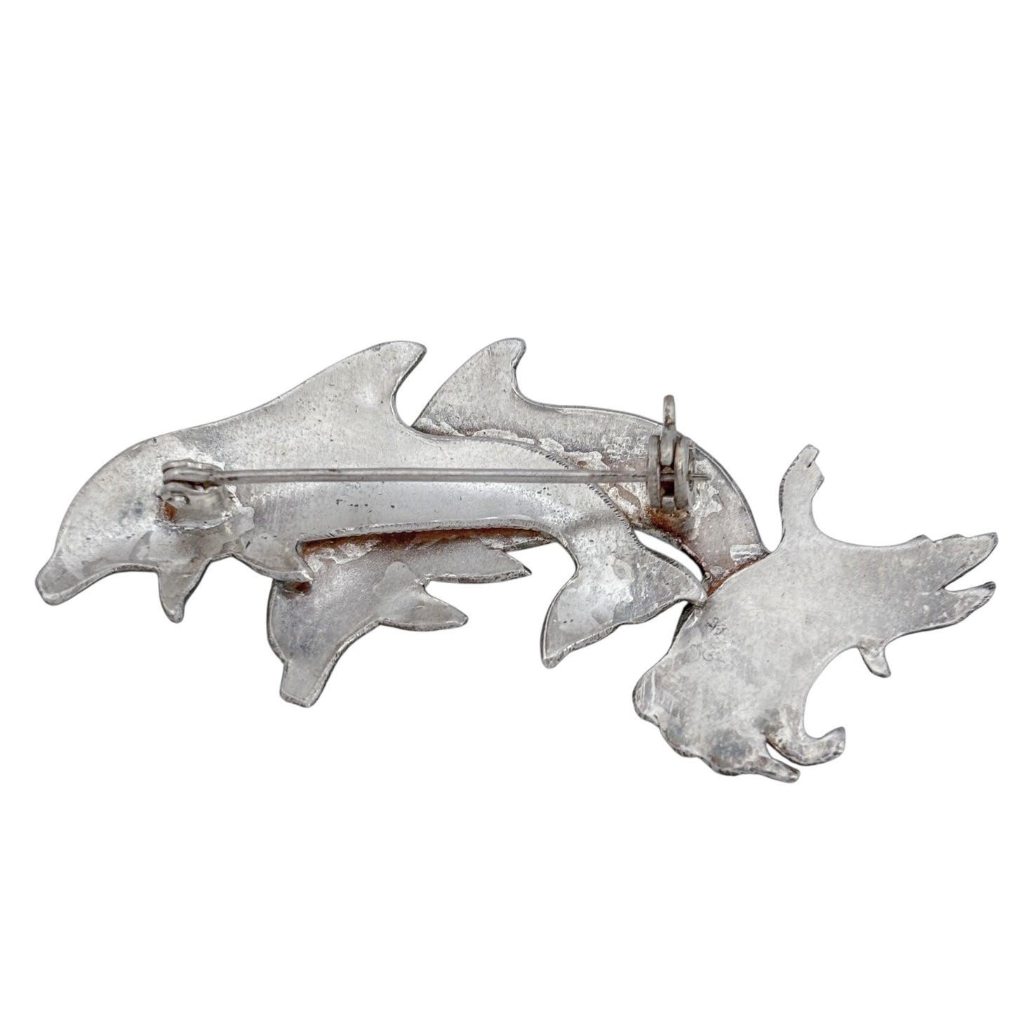 Vintage Sterling Silver 925 Dolphin Enamel Brooch