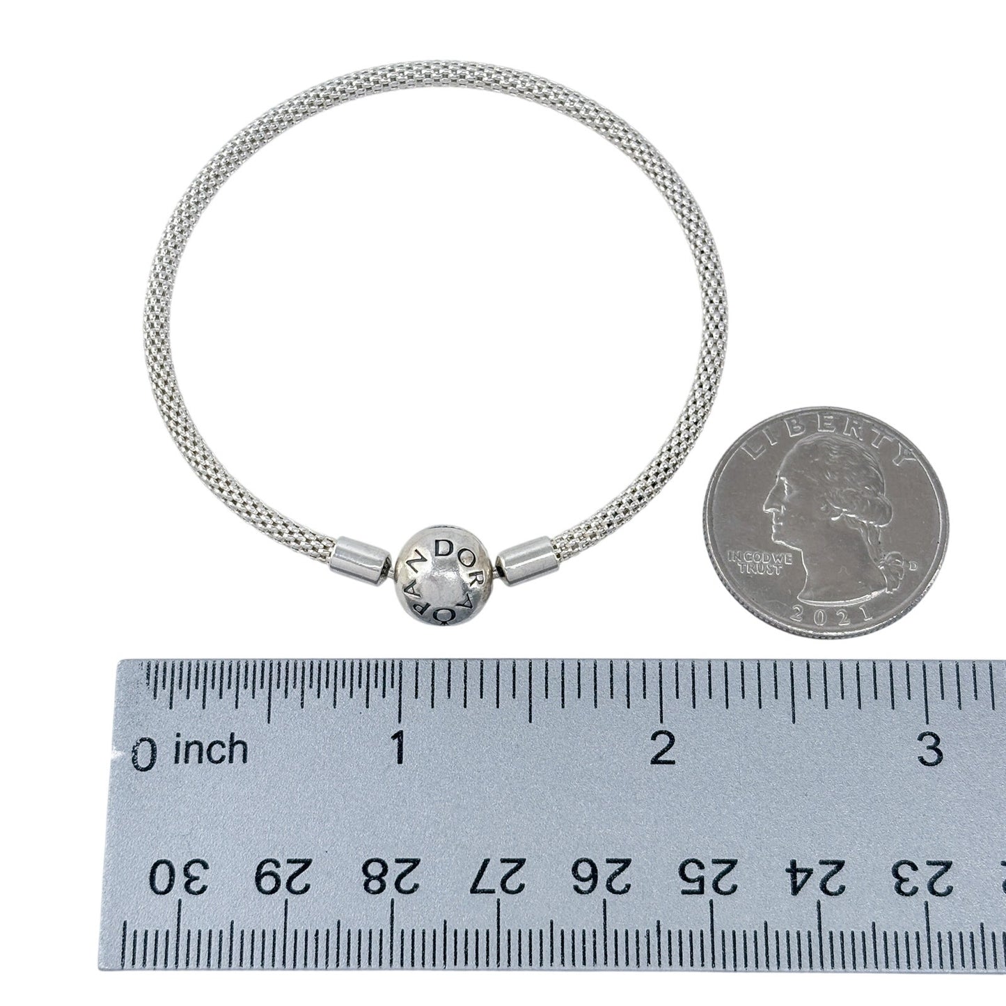 Vintage Pandora Sterling Silver 925 Mesh Round Clasp Bangle 6.5"