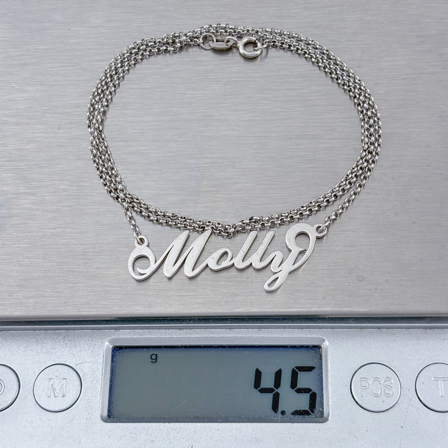Vintage Sterling Silver 925 Molly Name Necklace 20"