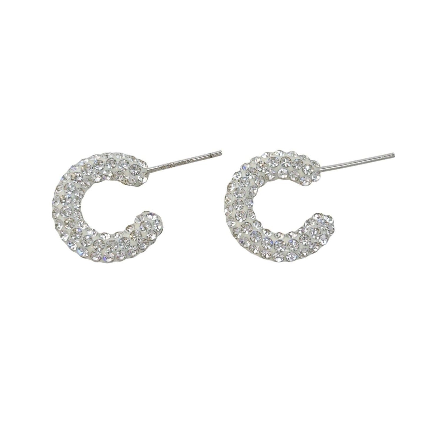 Vintage Sterling Silver 925 Rhinestone Pave Hoop Earrings