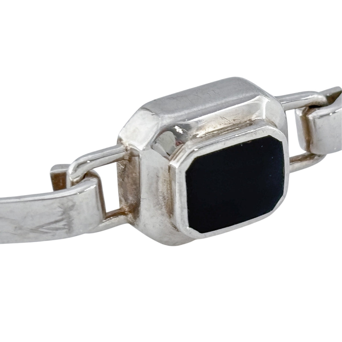 Vintage Sterling Silver 925 Onyx Bangle Bracelet 7.25"