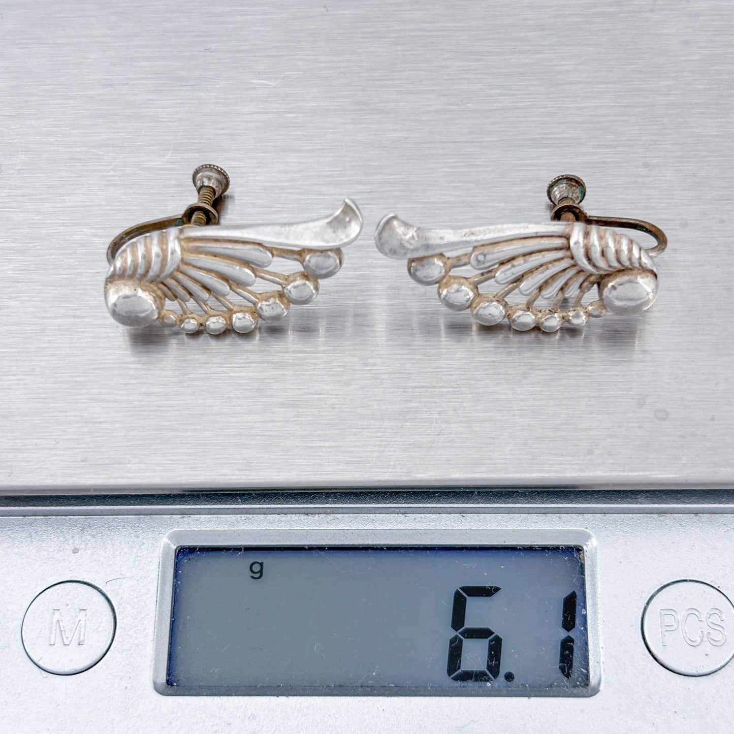 Vintage Sterling Silver 925 Wing Screwback Earrings
