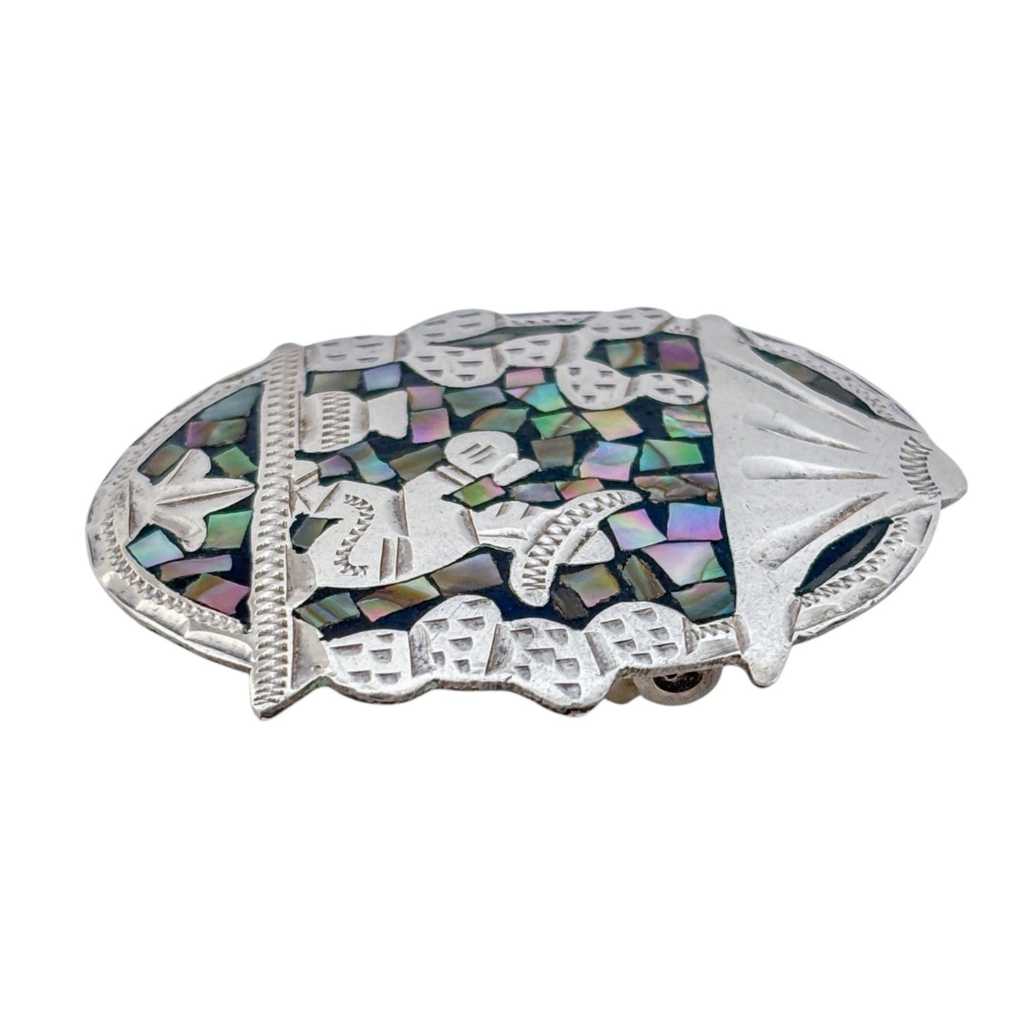 Vintage Sterling Silver 925 Abalone Mosaic Pendant Brooch