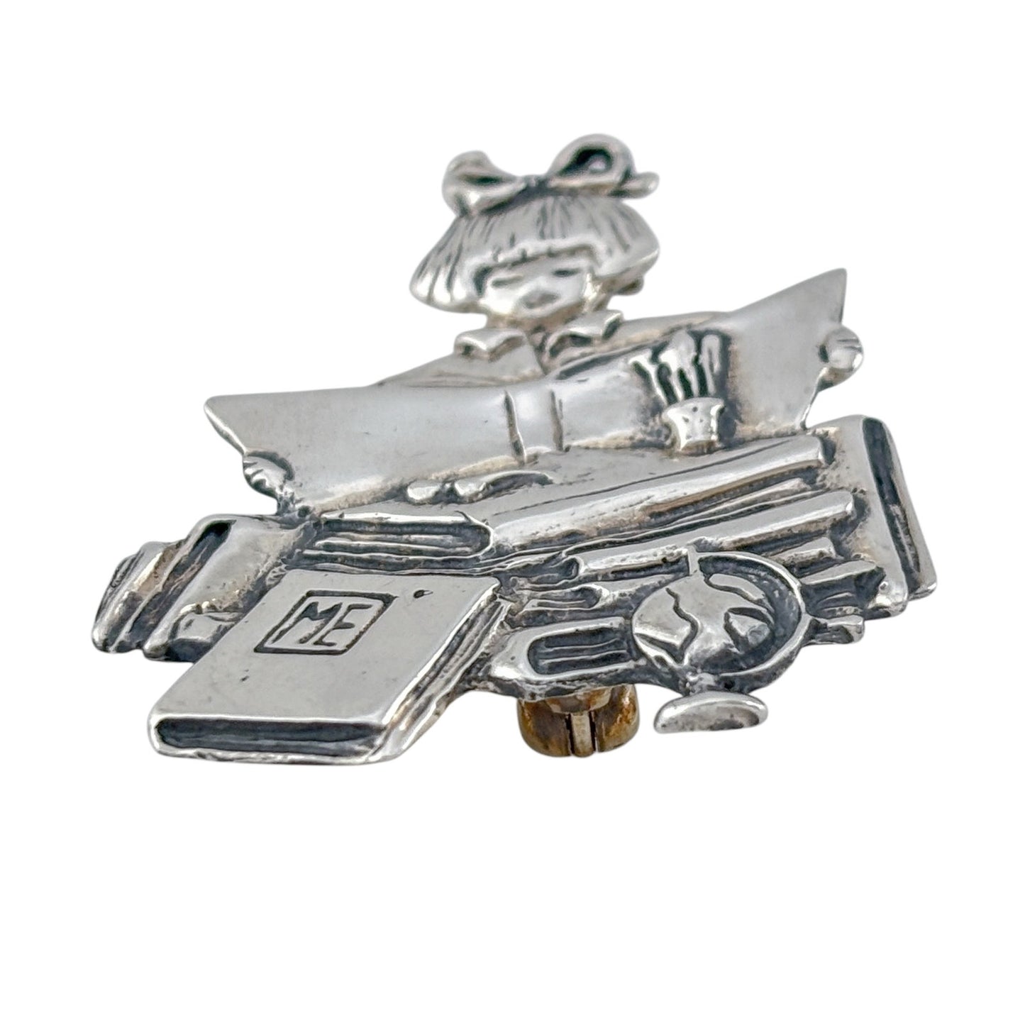 Vintage Sterling Silver 925 Mary Engelbreit Girl Reading Brooch