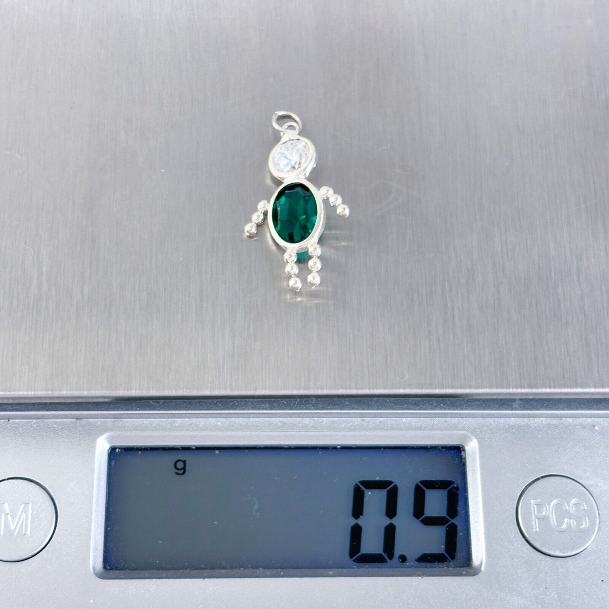 Vintage Sterling Silver 925 Green Cubic Zirconia Boy Charm Pendant