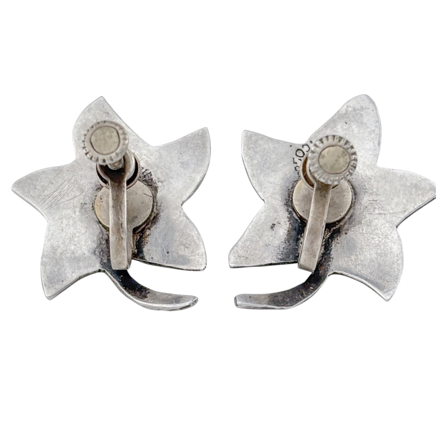 Vintage Mexico Taxco Sterling Silver 925 Abalone Flower Screwback Earrings