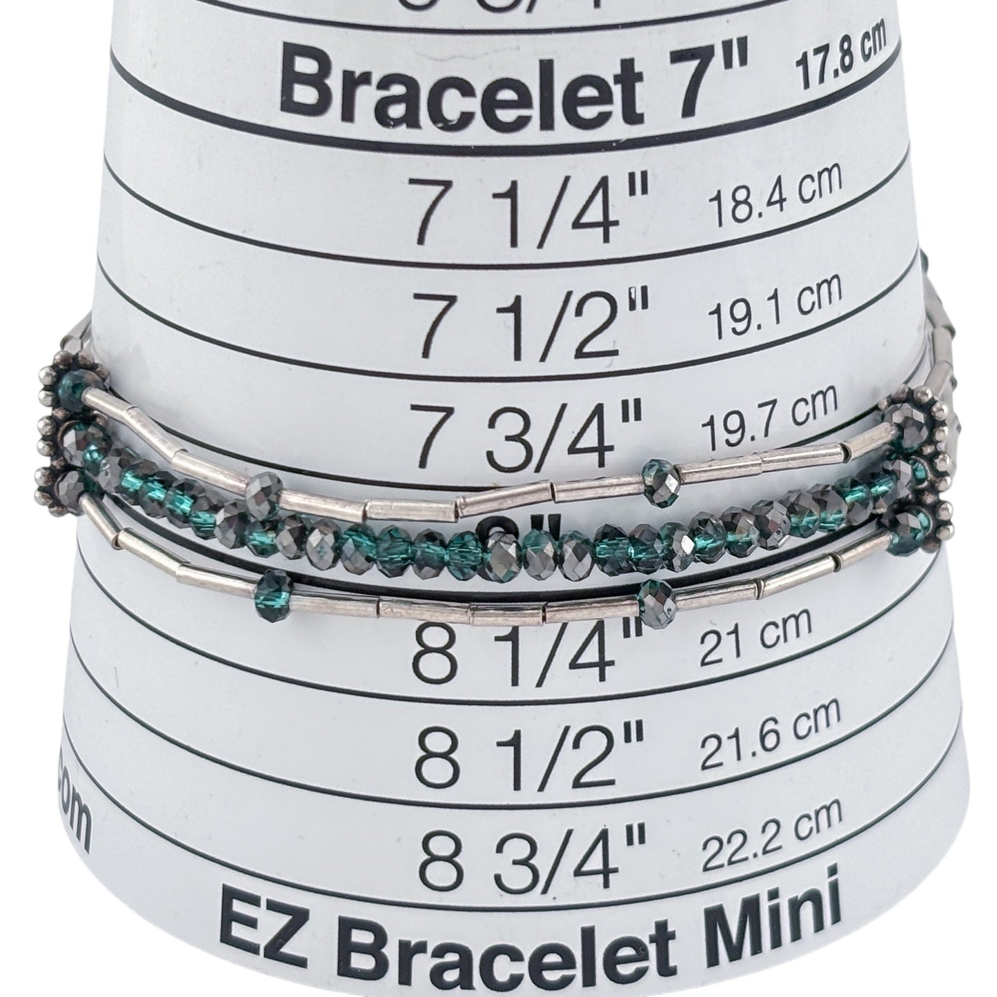 Vintage Sterling Silver 925 Multi Strand Green Crystal Bracelet 8"