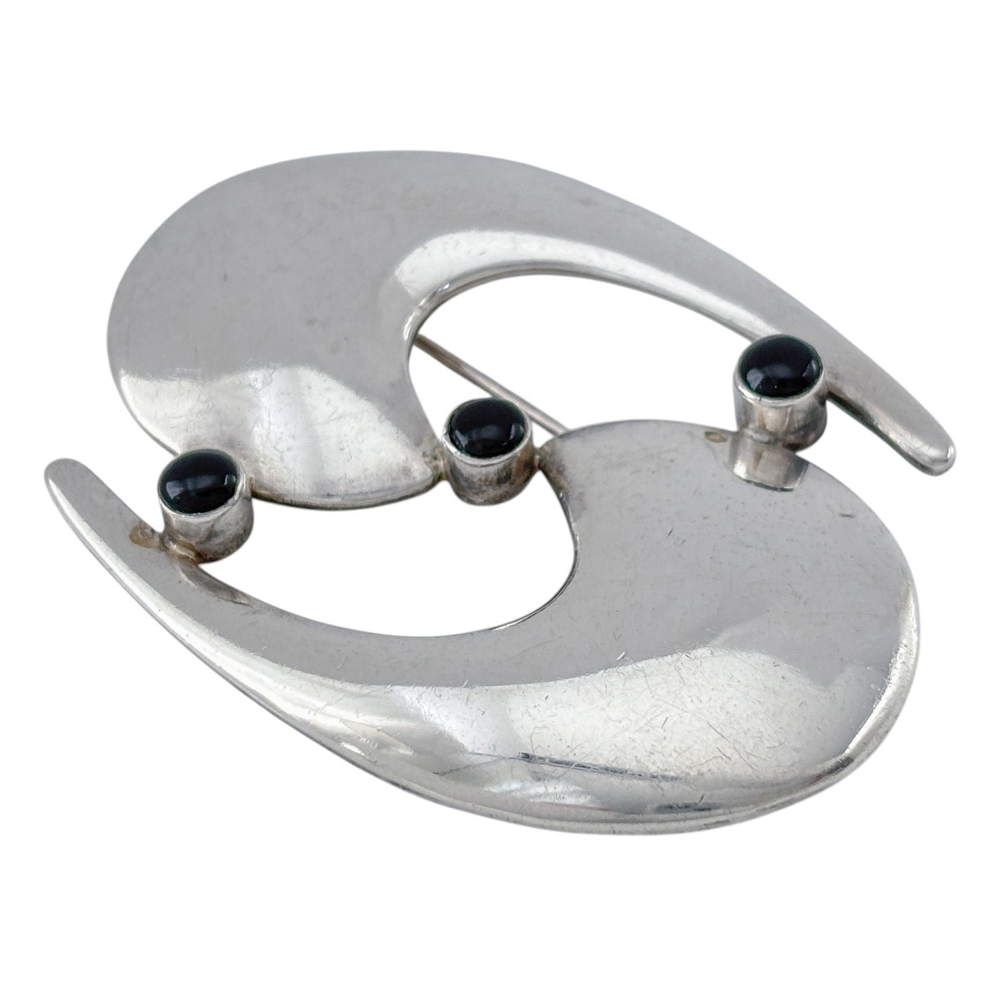 Vintage Sterling Silver 925 Abstract Swirl Onyx Brooch