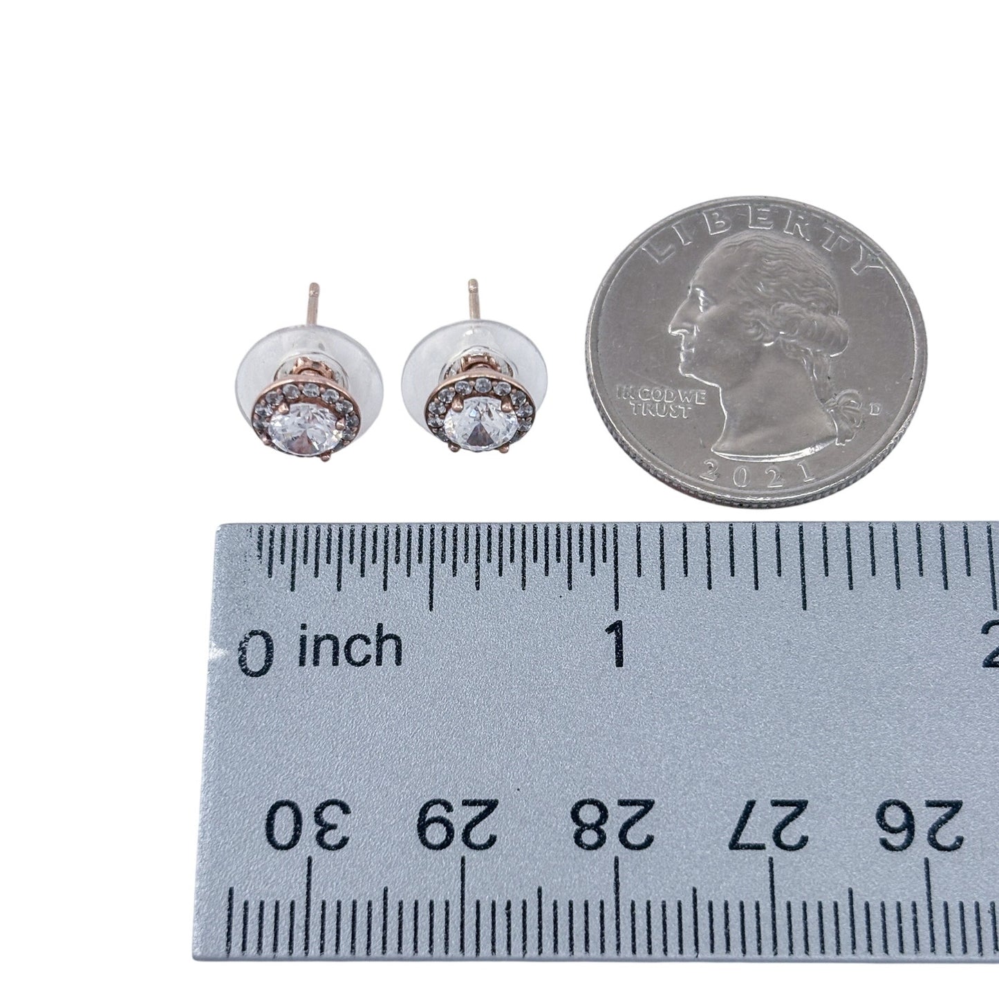 Vintage Rose Gold-Tone Sterling Silver 925 Cubic Zirconia Halo Stud Earrings