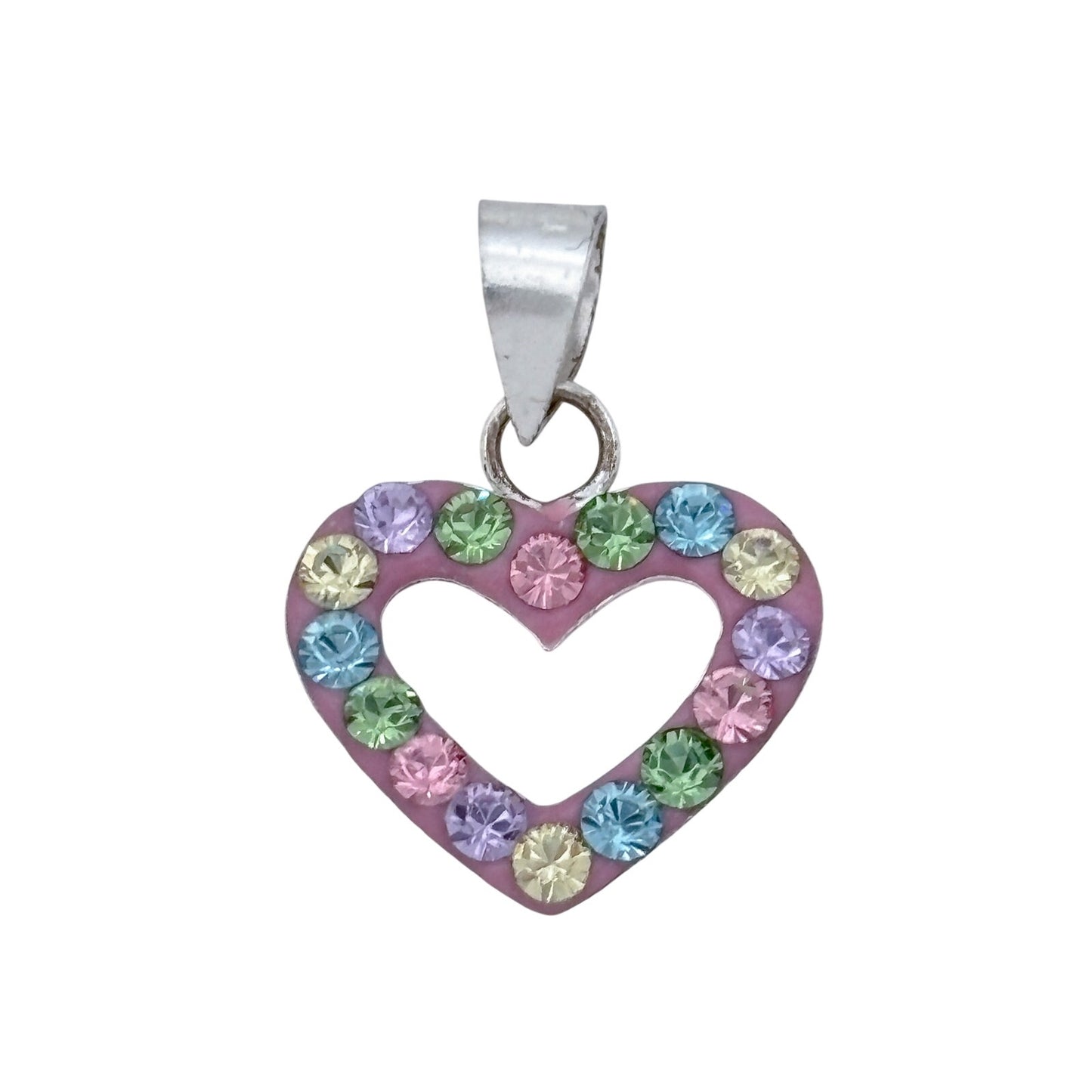 Vintage Sterling Silver 925 Pastel Crystal Reversible Heart Pendant