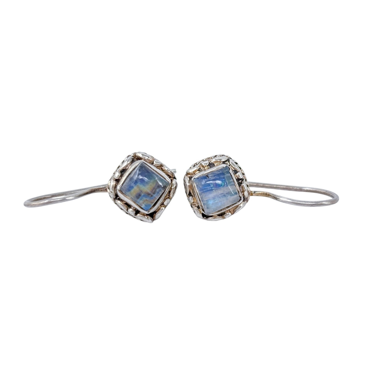 Sterling Silver 925 Rainbow Moonstone Hook Earrings