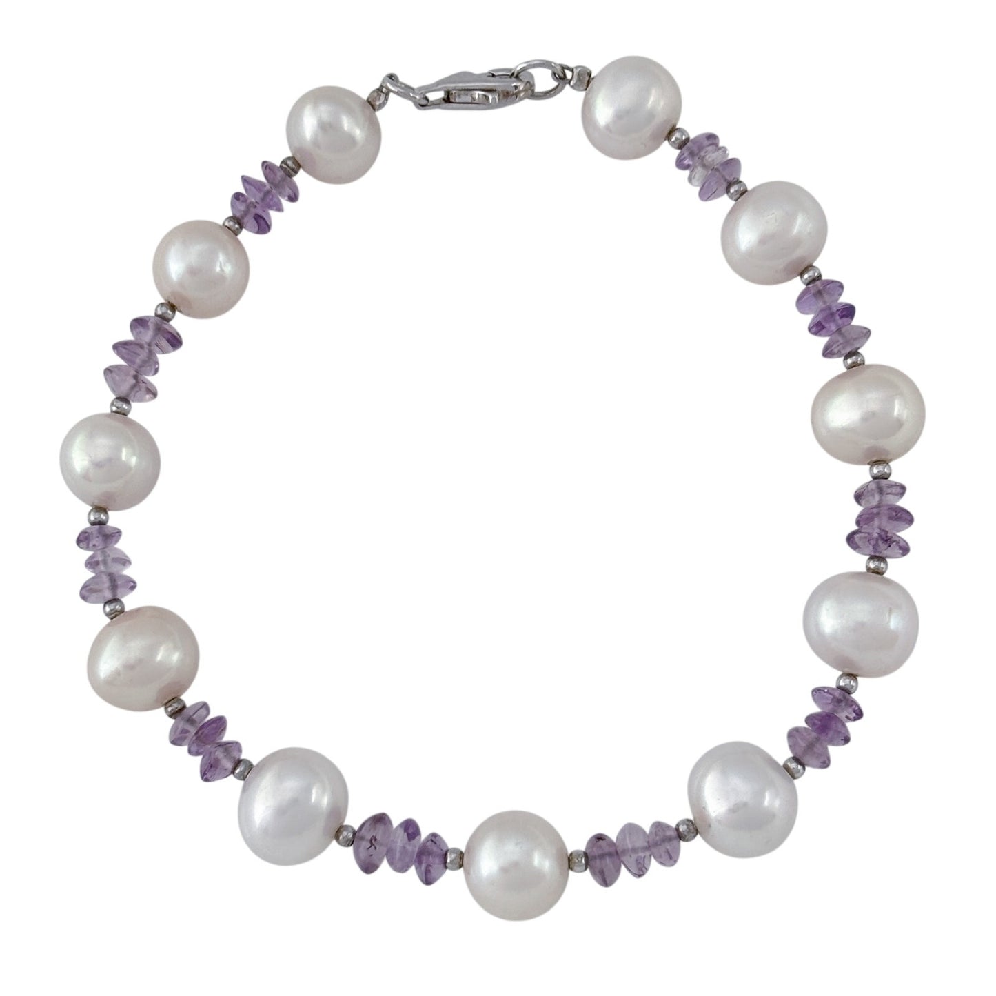 Vintage Sterling Silver 925 Pearl Amethyst Bracelet 8"