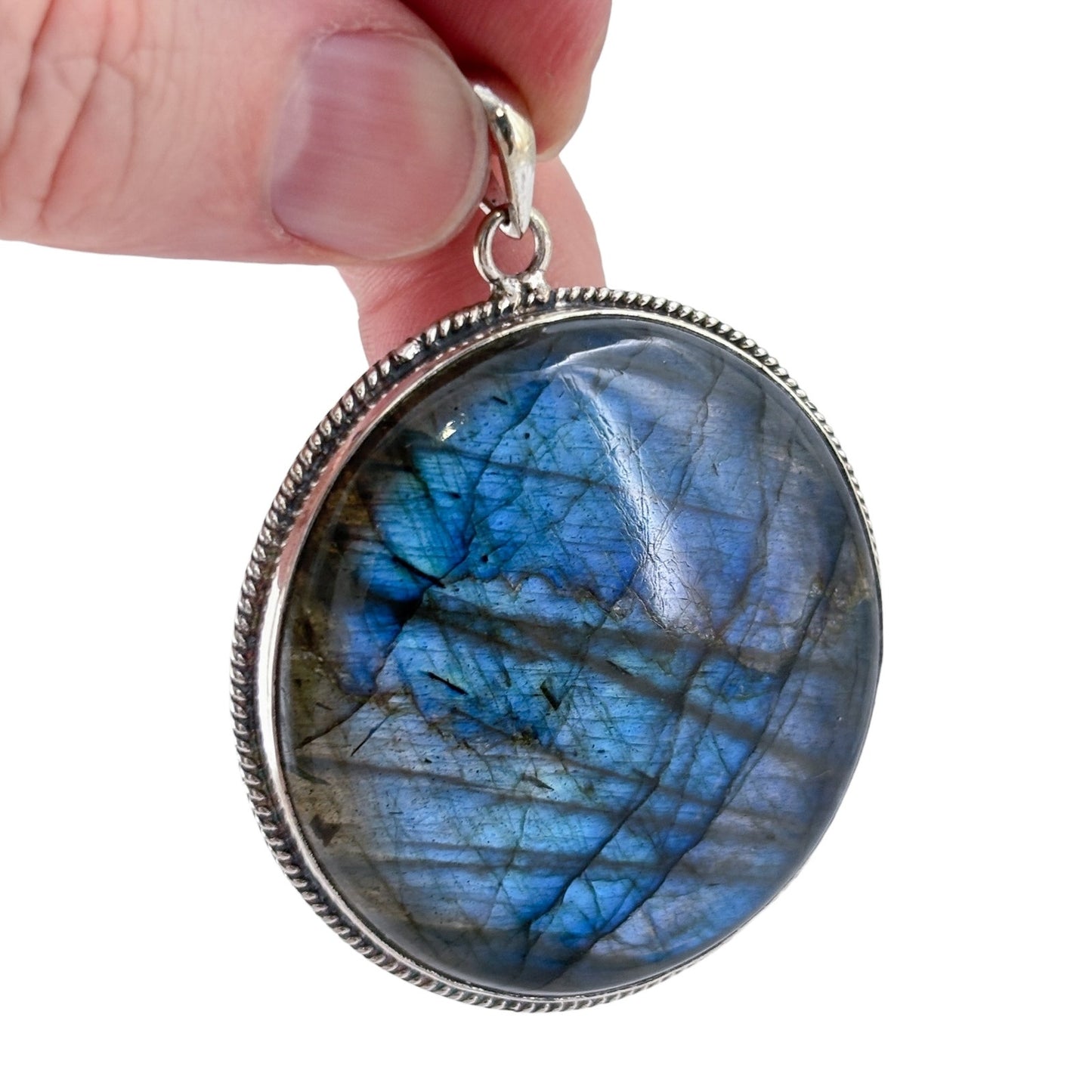 Vintage Sterling Silver 925 Round Labradorite Pendant