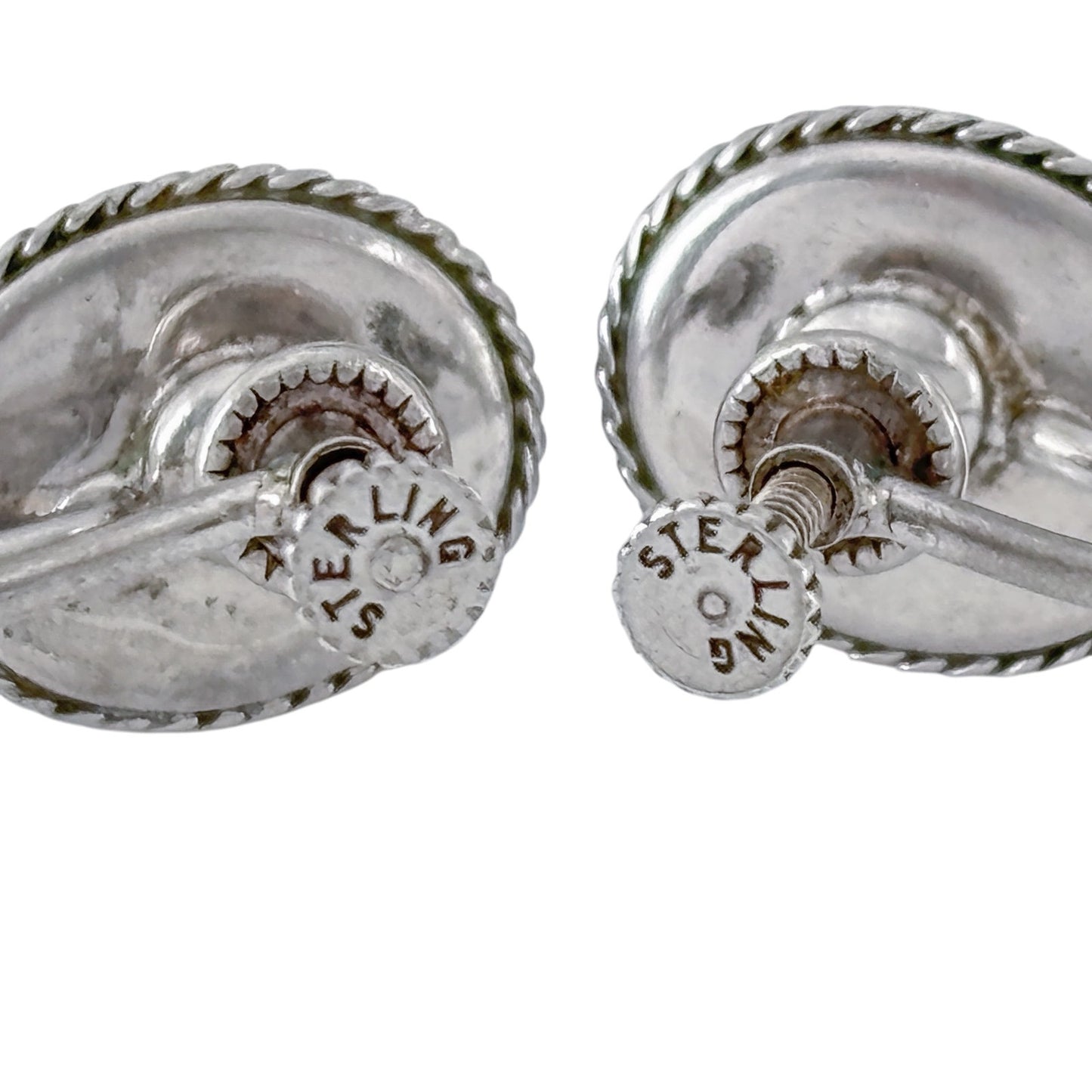 Vintage Sterling Silver 925 Blue Chalcedony Screw Back Earrings