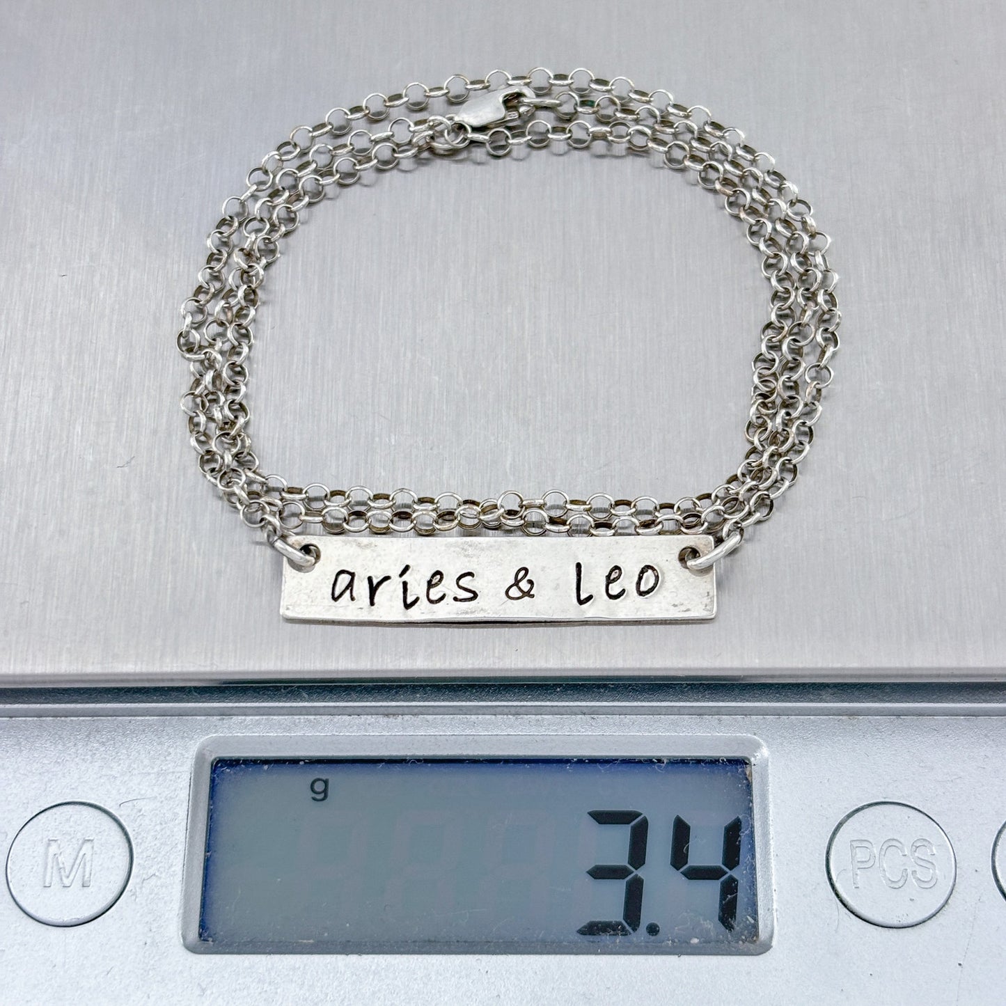 Vintage Sterling Silver 925 “Aries & Leo” Bar Necklace 17.5"