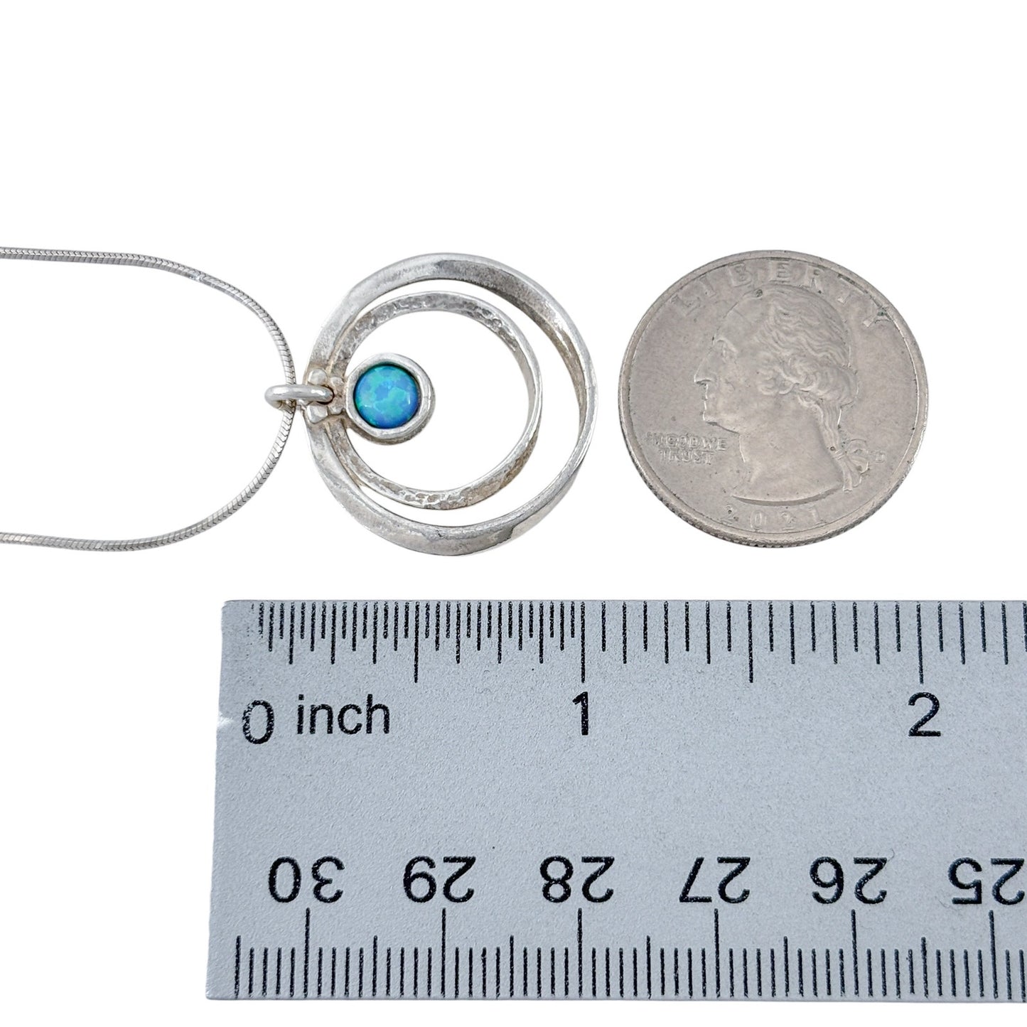 Vintage Didae Sterling Silver 925 Double Circle Opal Pendant Necklace 18"