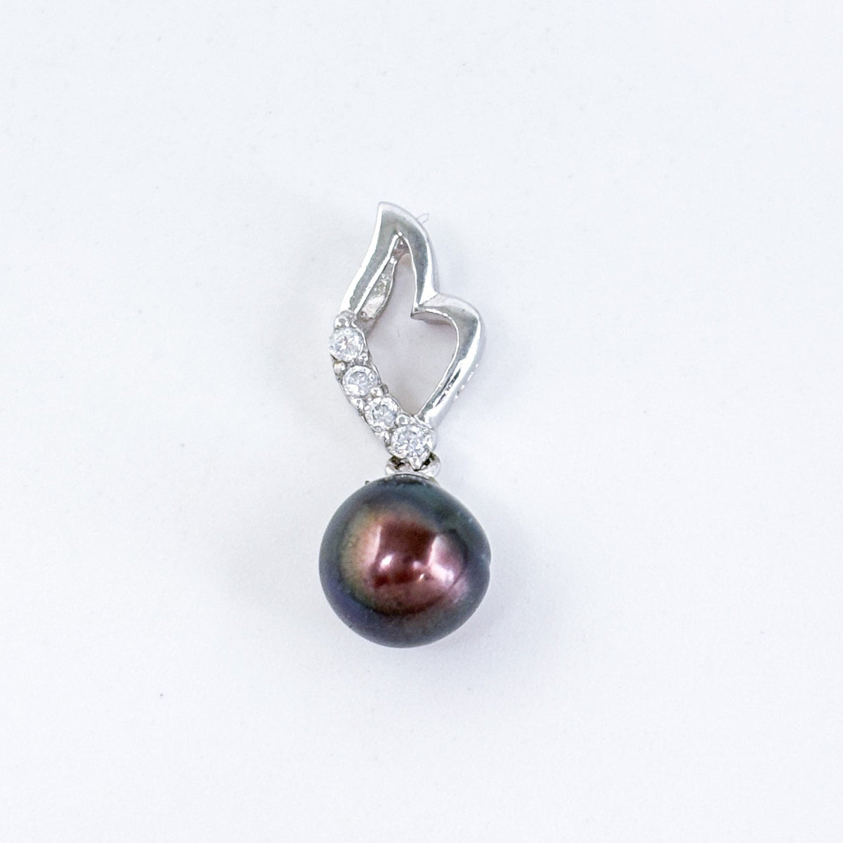 Vintage Sterling Silver 925 Black Pearl Cubic Zirconia Pendant