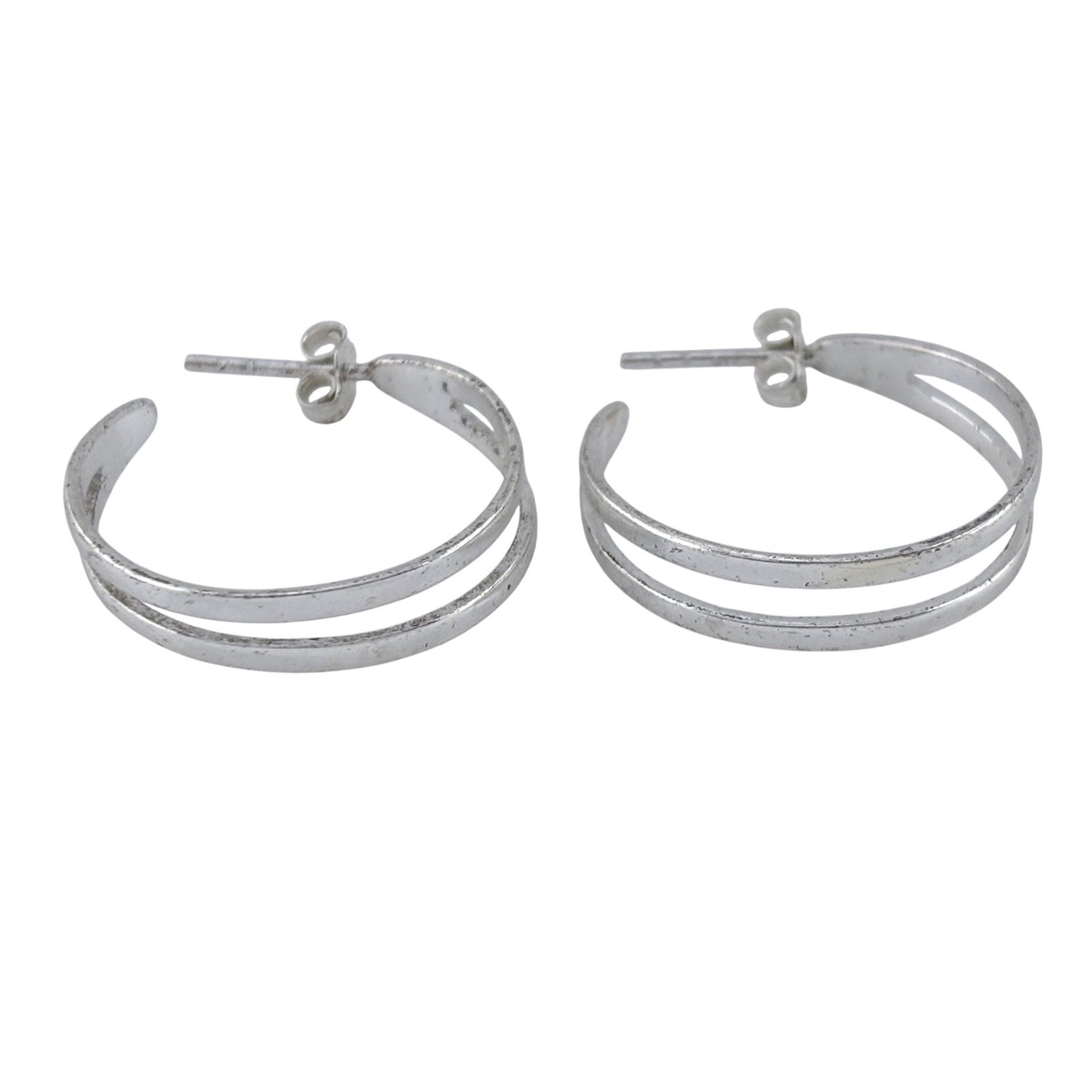 Vintage Sterling Silver 925 Double Band Hoop Earrings