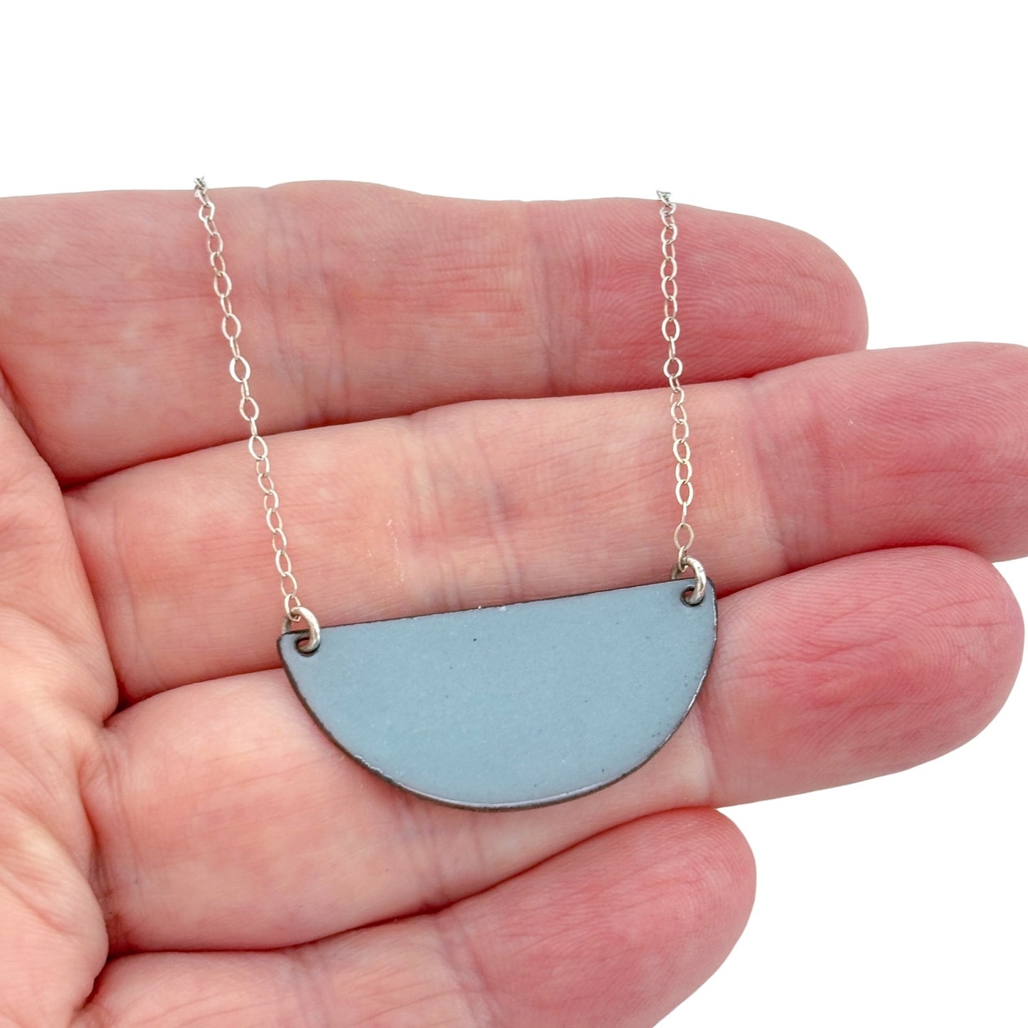 Vintage Sterling Silver 925 Blue Half Moon Pendant Necklace 18"