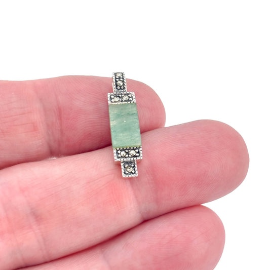 Vintage Sterling Silver 925 Nephrite Marcasite Pendant