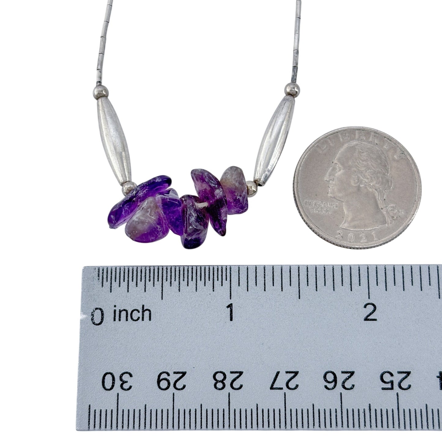 Vintage Sterling Silver 925 Liquid Silver Amethyst Necklace 17"