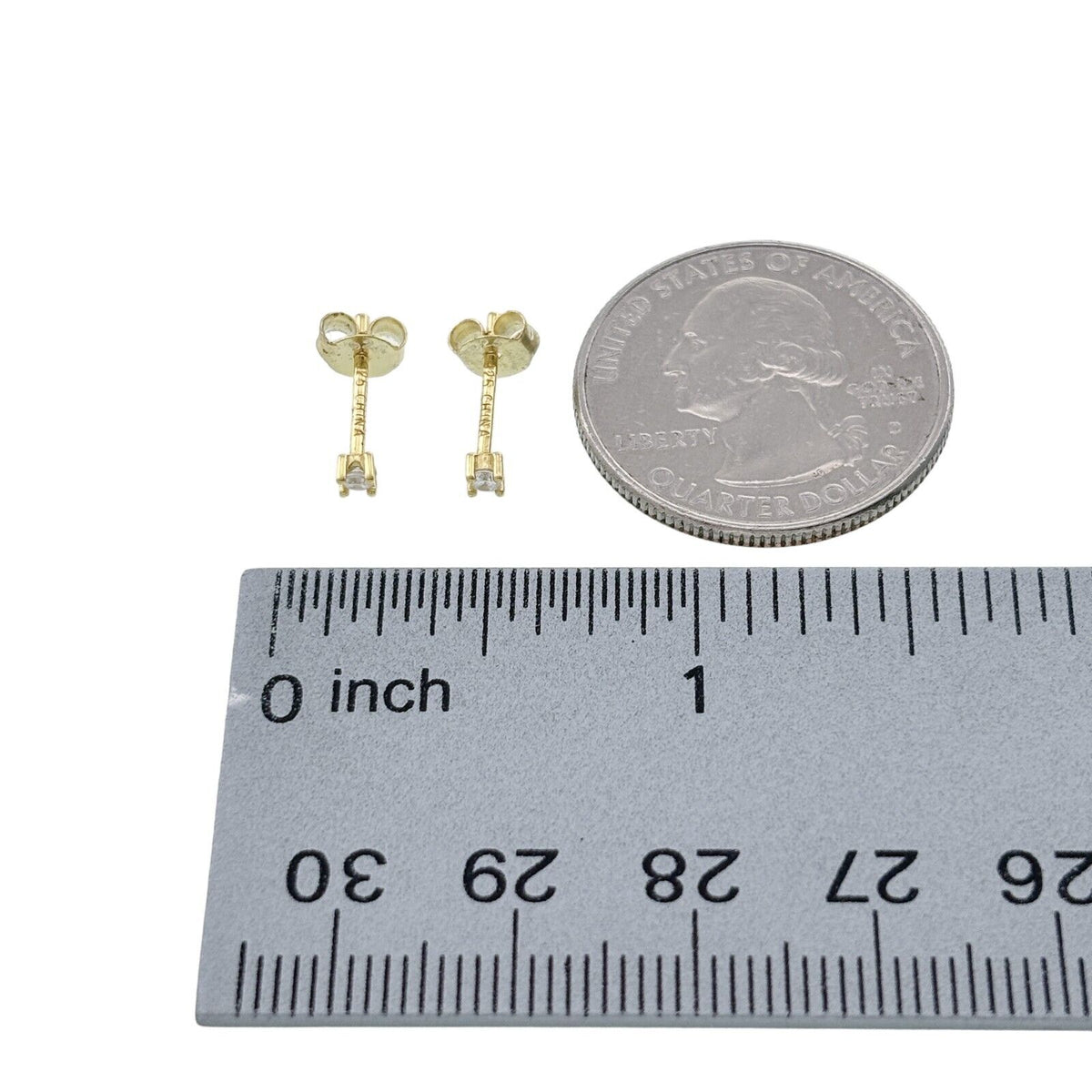 Vintage Sterling Silver 925 Gold-Tone Cubic Zirconia Stud Earrings
