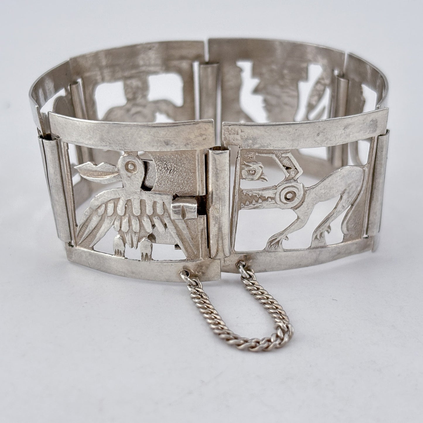 Vintage Sterling Silver 925 Peruvian Storyteller Panel Link Bracelet 7"
