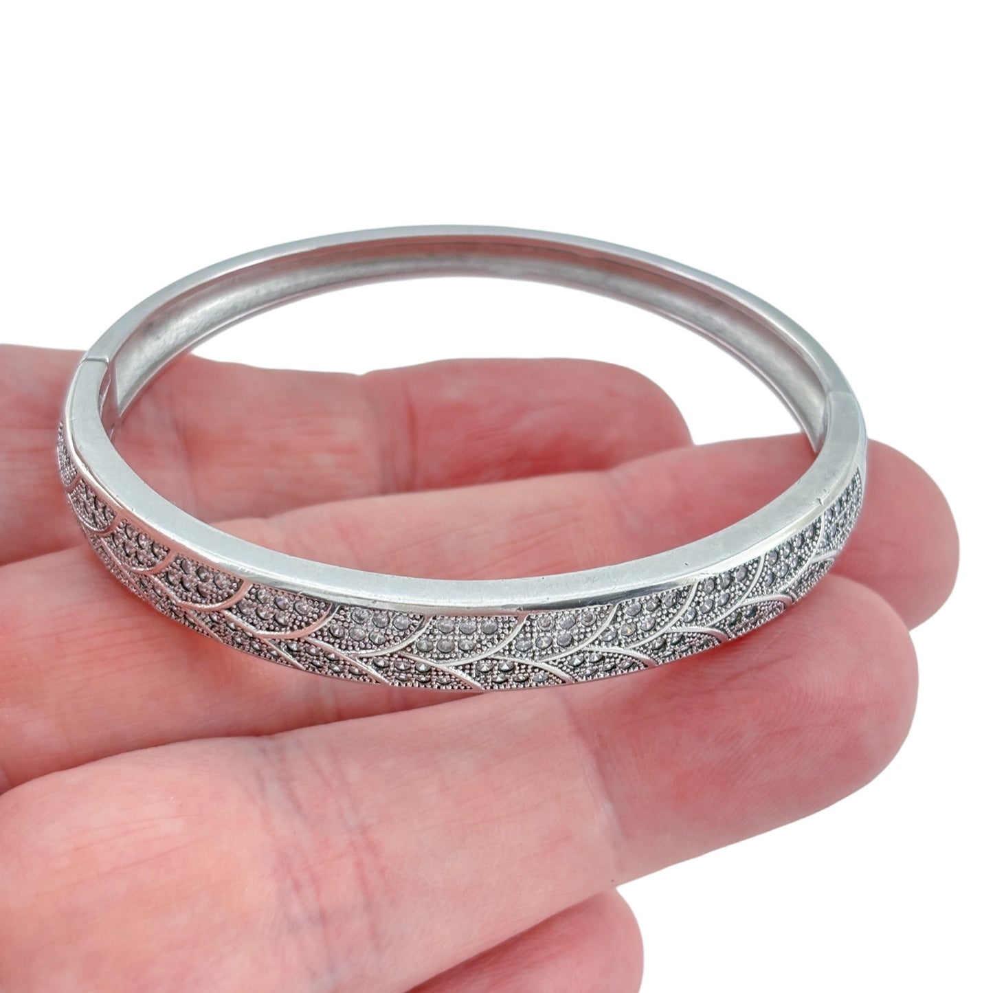 Vintage Sterling Silver 925 Diamond 1.19ctw Bangle Bracelet 6.5"