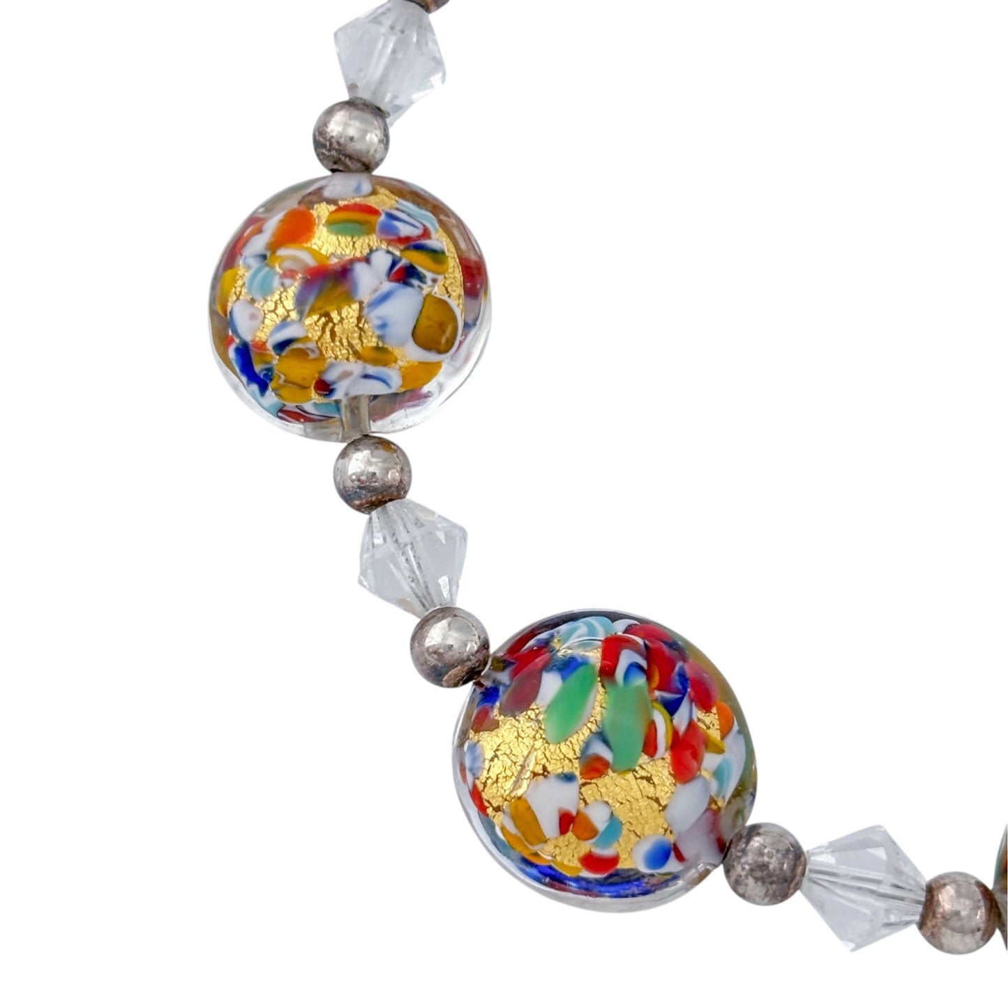 Vintage Sterling Silver 925 Murano Glass Bead Bracelet 7.5-8.5"