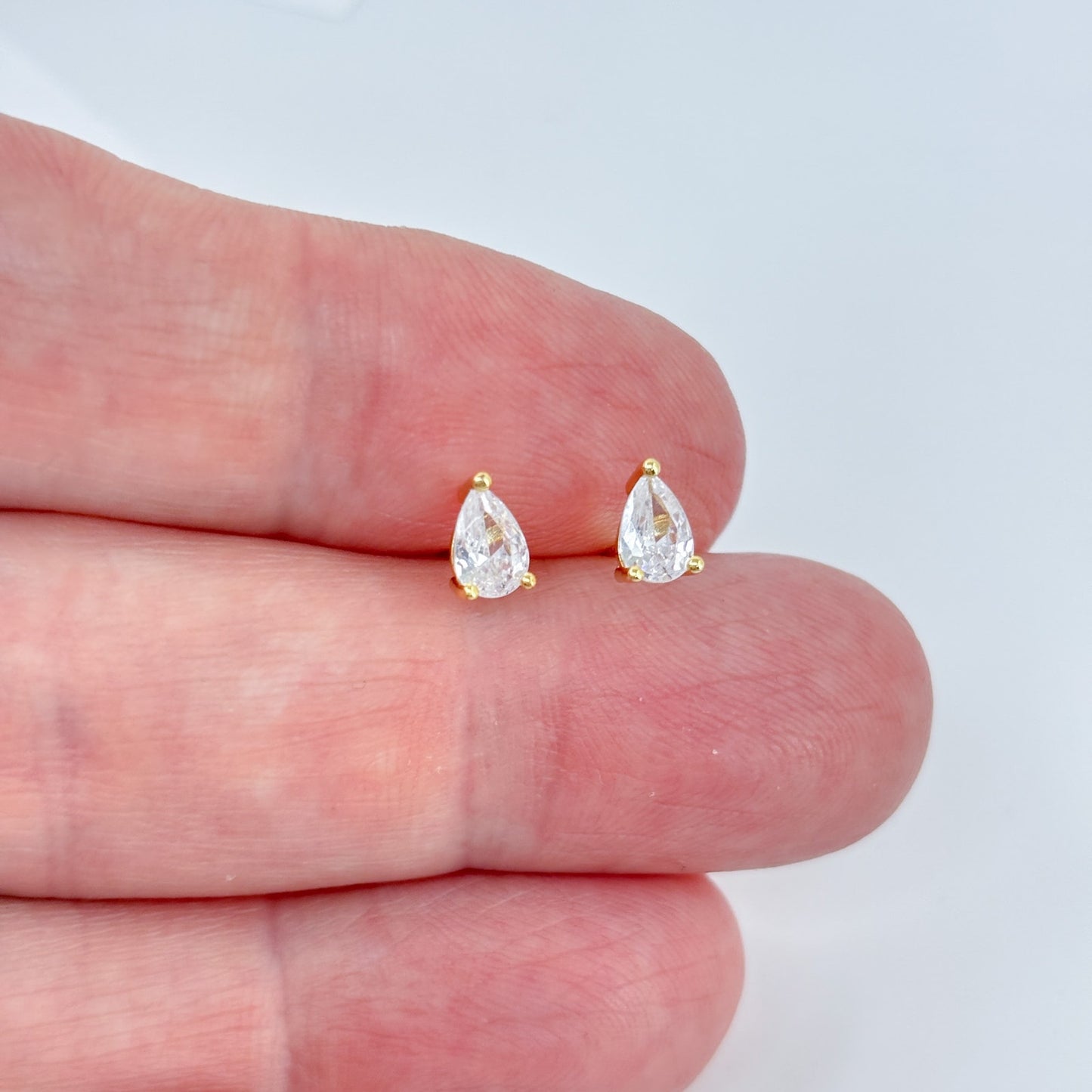Estate Gold-Tone Sterling Silver 925 Cubic Zirconia Teardrop Earrings