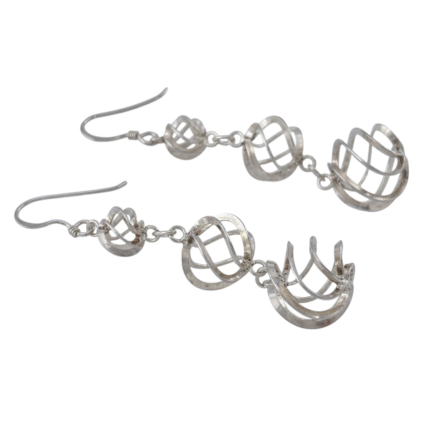 Vintage Sterling Silver 925 Graduated Swirl Dangle Earrings