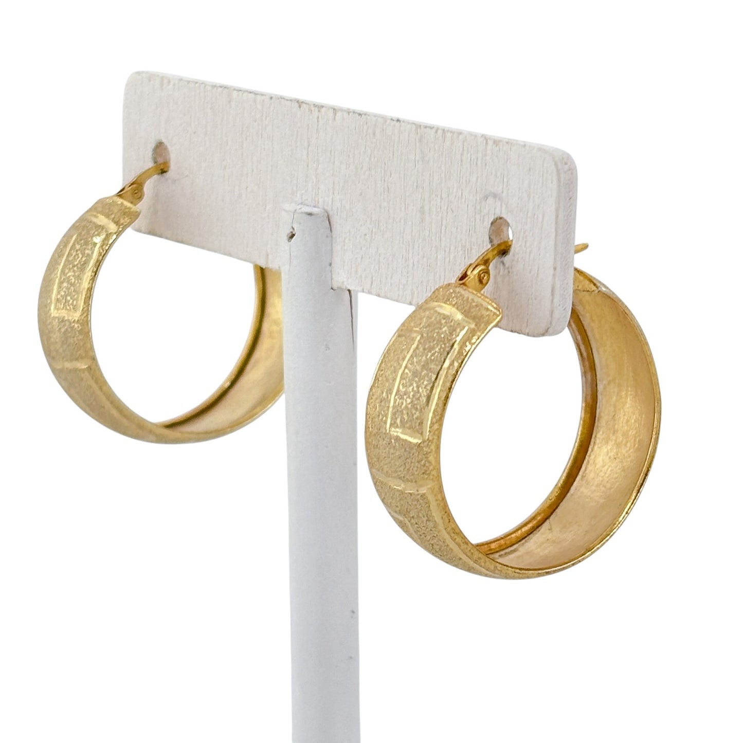Vintage Gold-Tone Sterling Silver 925 Textured Hoop Earrings