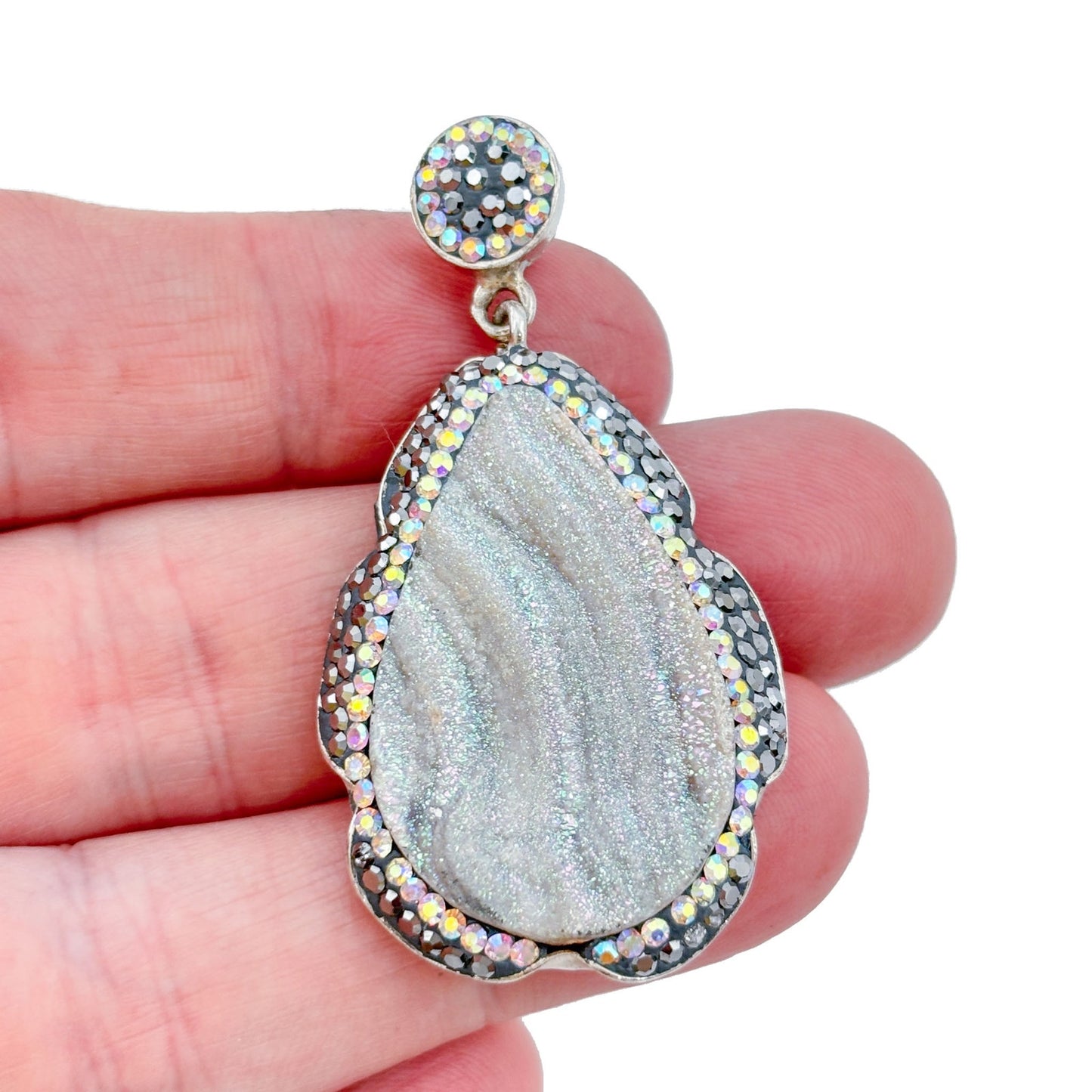 Vintage Sterling Silver 925 Druzy Quartz Crystal Pendant