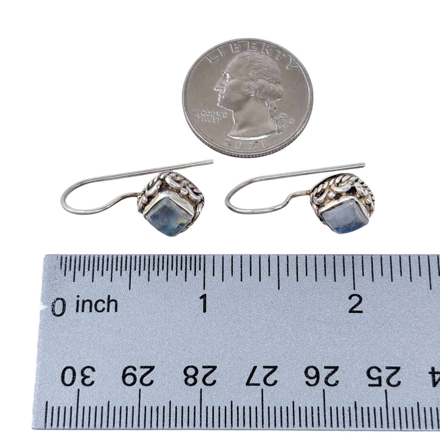 Sterling Silver 925 Rainbow Moonstone Hook Earrings