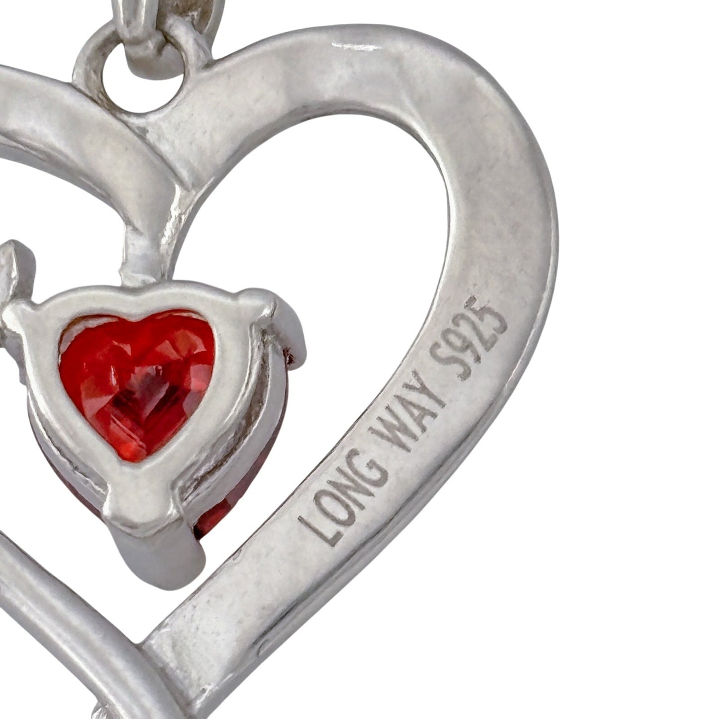 Vintage Sterling Silver 925 Simulated Ruby Mom Heart Pendant