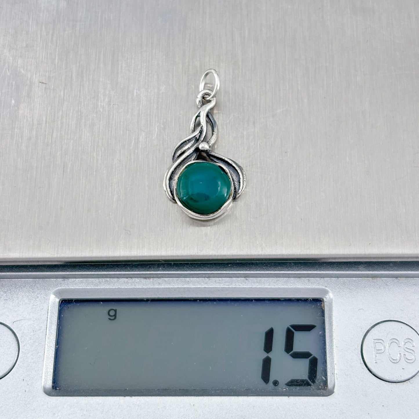 Vintage Sterling Silver 925 Green Onyx Pendant