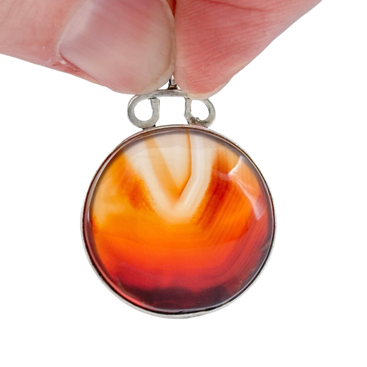 Vintage Sterling Silver 925 Banded Agate Pendant